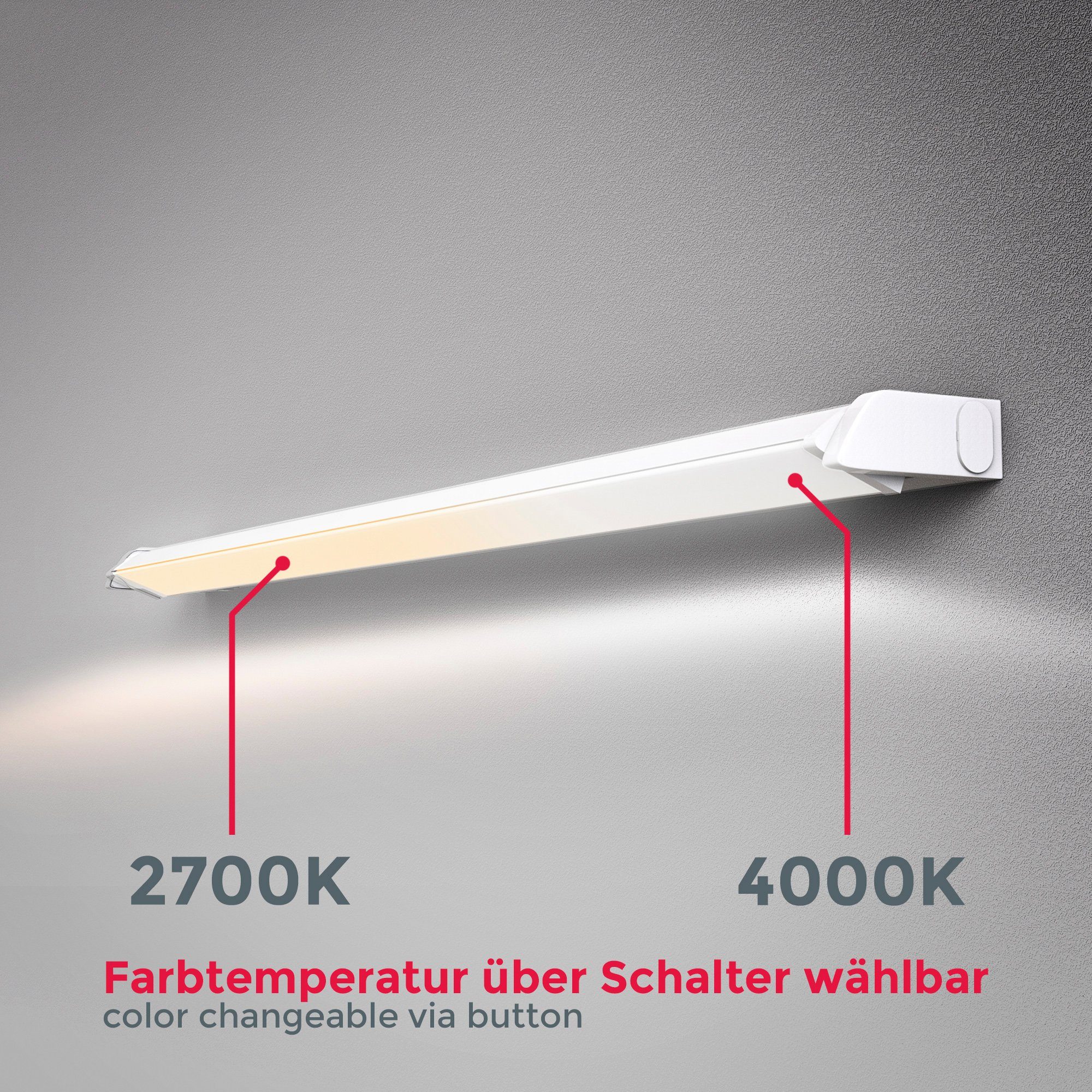 einstellbar, fest K, integriert, Weiße LED B.K.Licht 450lm, Schwenkbar, kaltweiß, Unterschrankleuchte Küchenleiste, cm LED Helligkeitsstufen, 2700-4000 mehrere warmweiß Lichfarbe BK_UL1212 Unterbauleuchte, 8W, 55,7x6,1x2,4 -