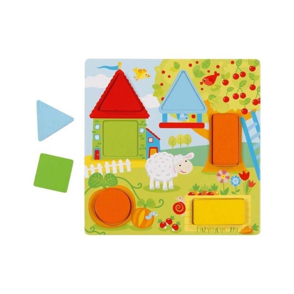 goki Spiel, Geometrische x 17,5 Farbwürfelspiel Würfelspiel Formen, 30 cm Holz teilig 17,5