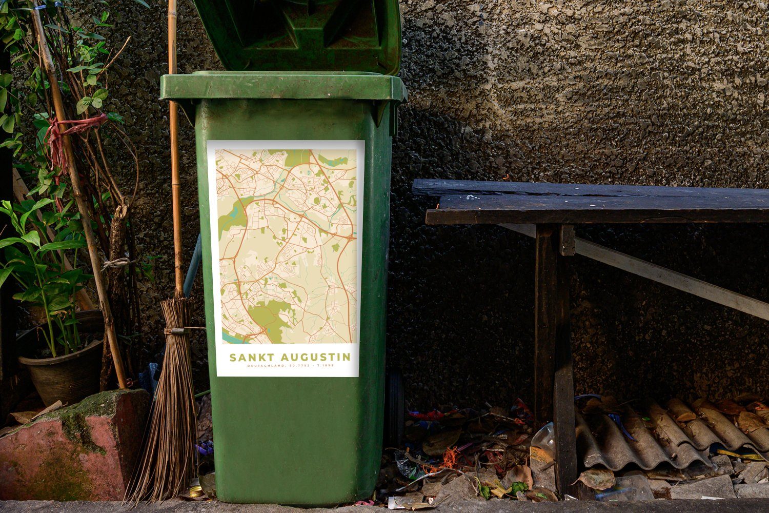 Sankt - Augustin Vintage (1 Container, Wandsticker Mülleimer-aufkleber, Karte Abfalbehälter - St), Sticker, MuchoWow - Stadtplan Mülltonne,
