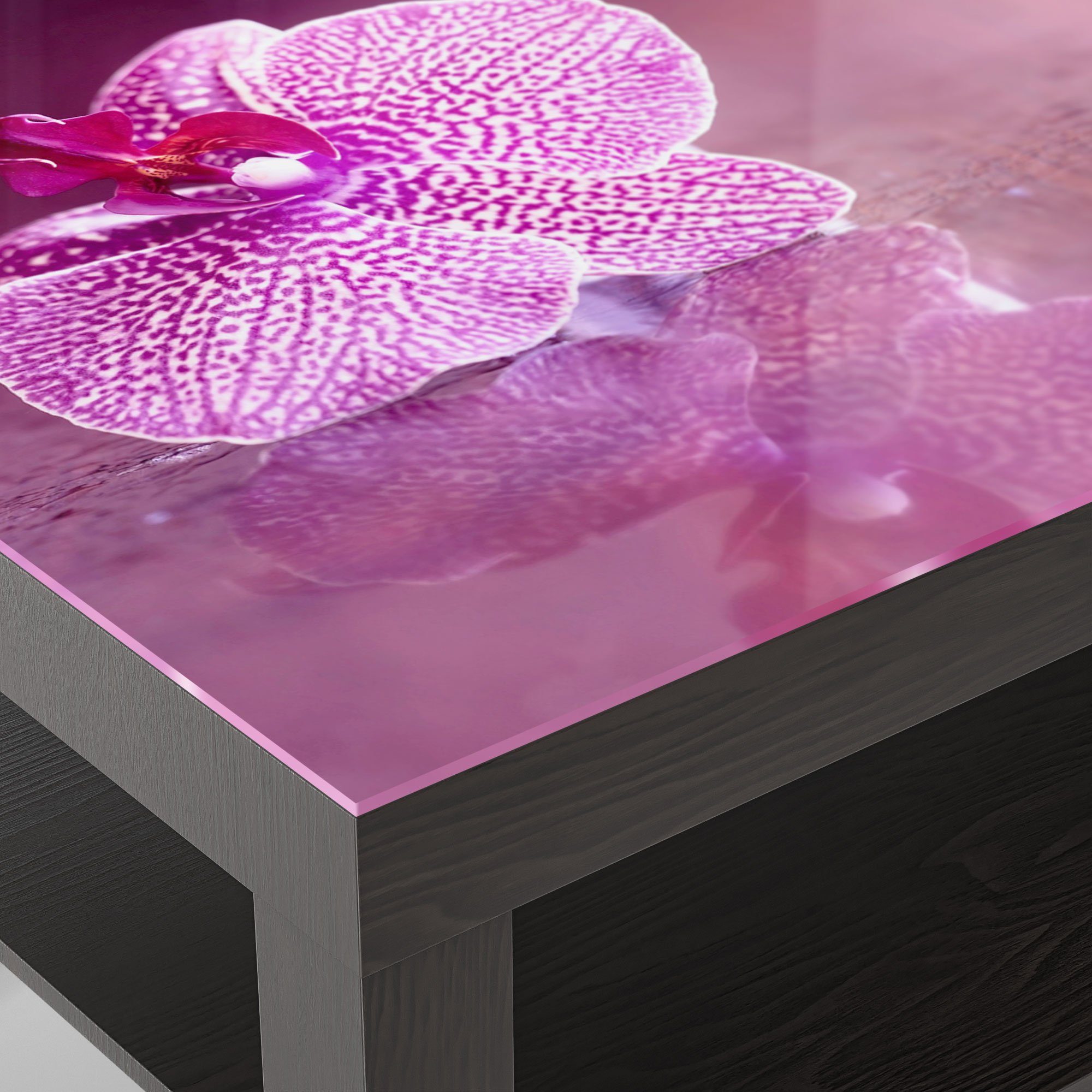 DEQORI Couchtisch 'Einzelne Glas Glastisch Orchideenblüte', Schwarz Beistelltisch modern