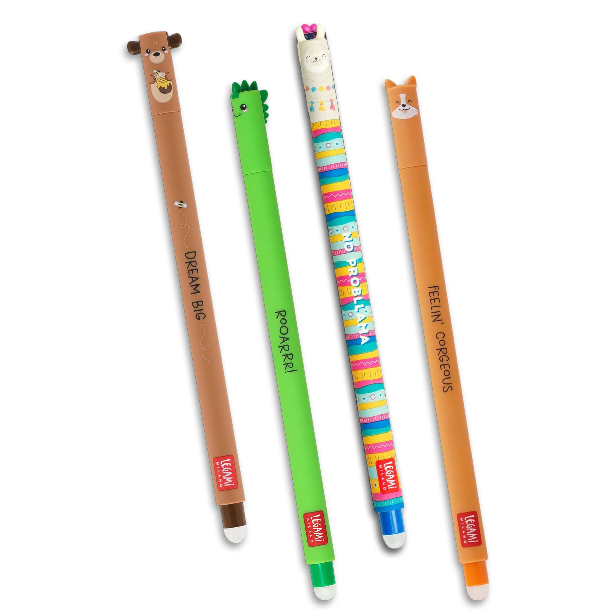 Legami Gelschreiber LEGAMI 4er Set Gel Stift CORGI TEDDY LAMA DINO Stärke 0,7mm v1