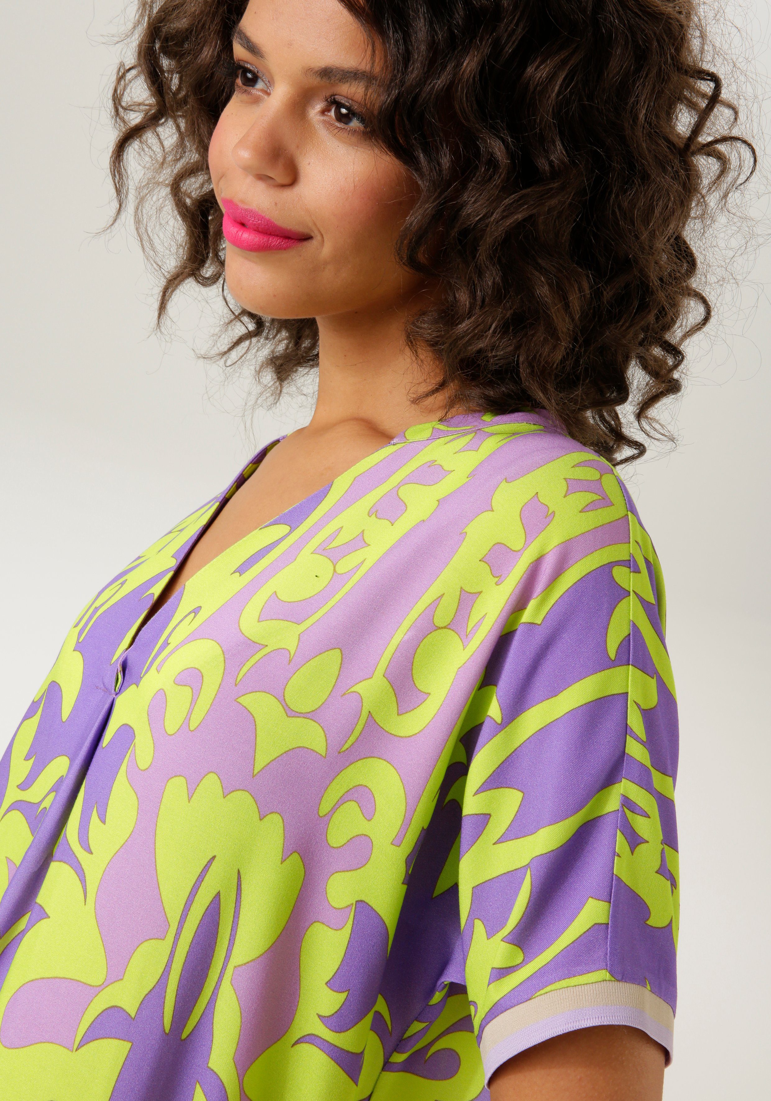 Aniston CASUAL Blusenkleid mit graphischem Druck und Bordüre am Saum