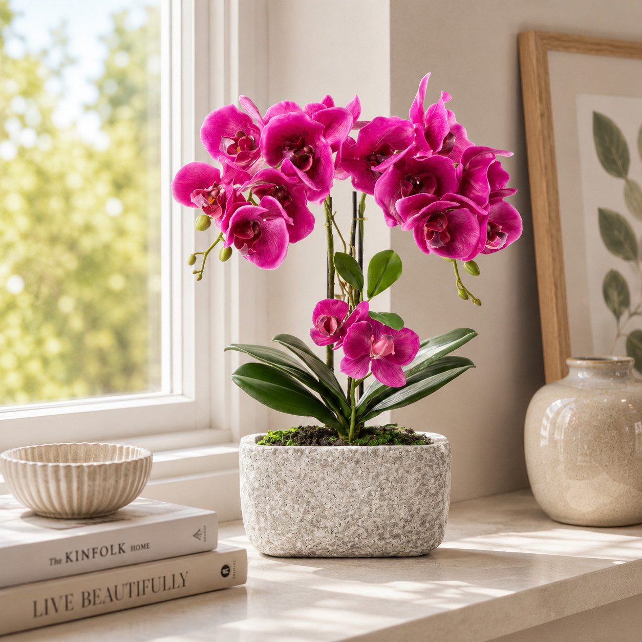 Kunstorchidee PASCH® Orchidee künstlich wie echt (40cm) in Urban Stone Töpfen Orchidee, PASCH, Real Touch Blüten, Handgefertigter Stone Cube – Bild 2 von 5