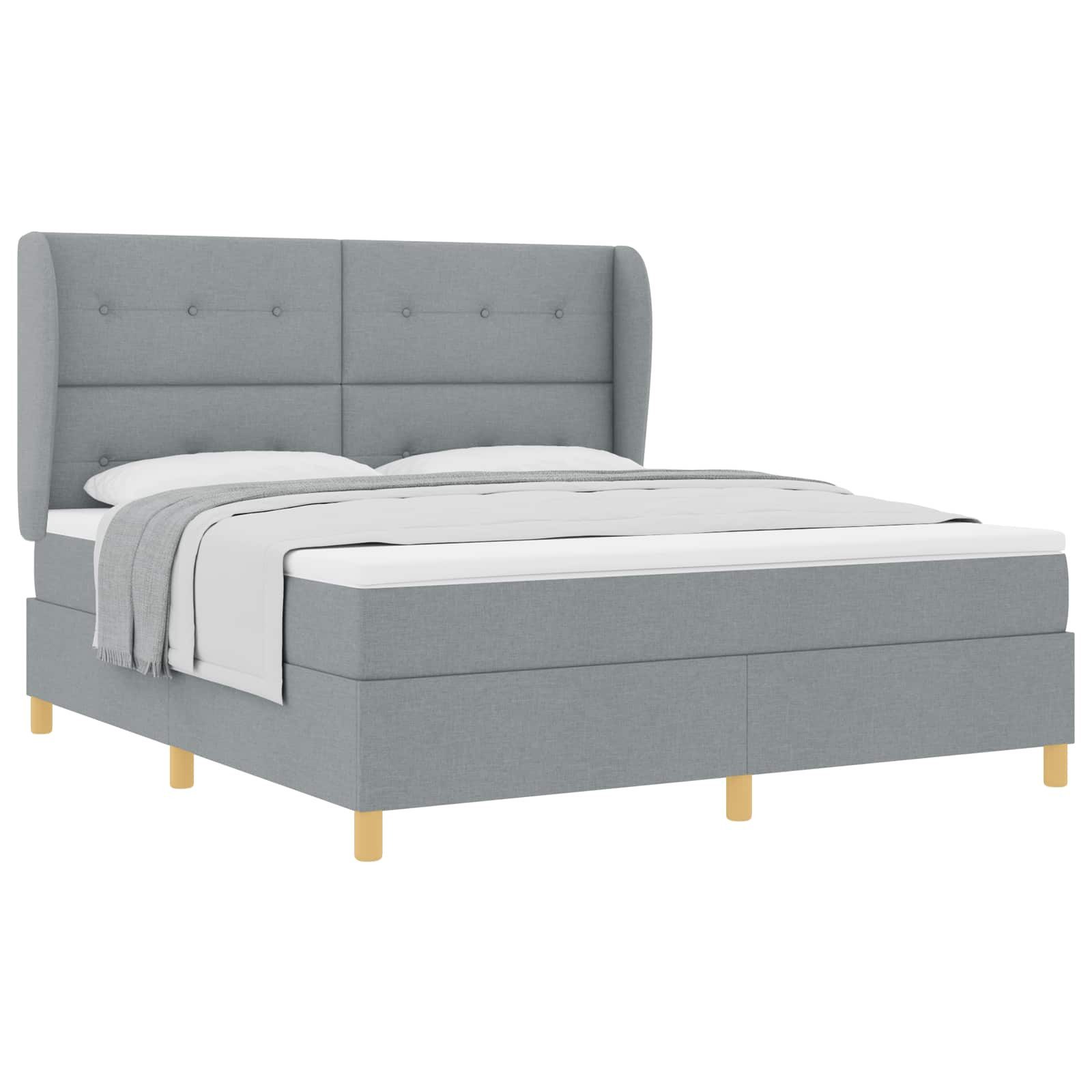 Bett Boxspringbett mit Kopfteil Hellgrau 200 x 180 cm Stoff