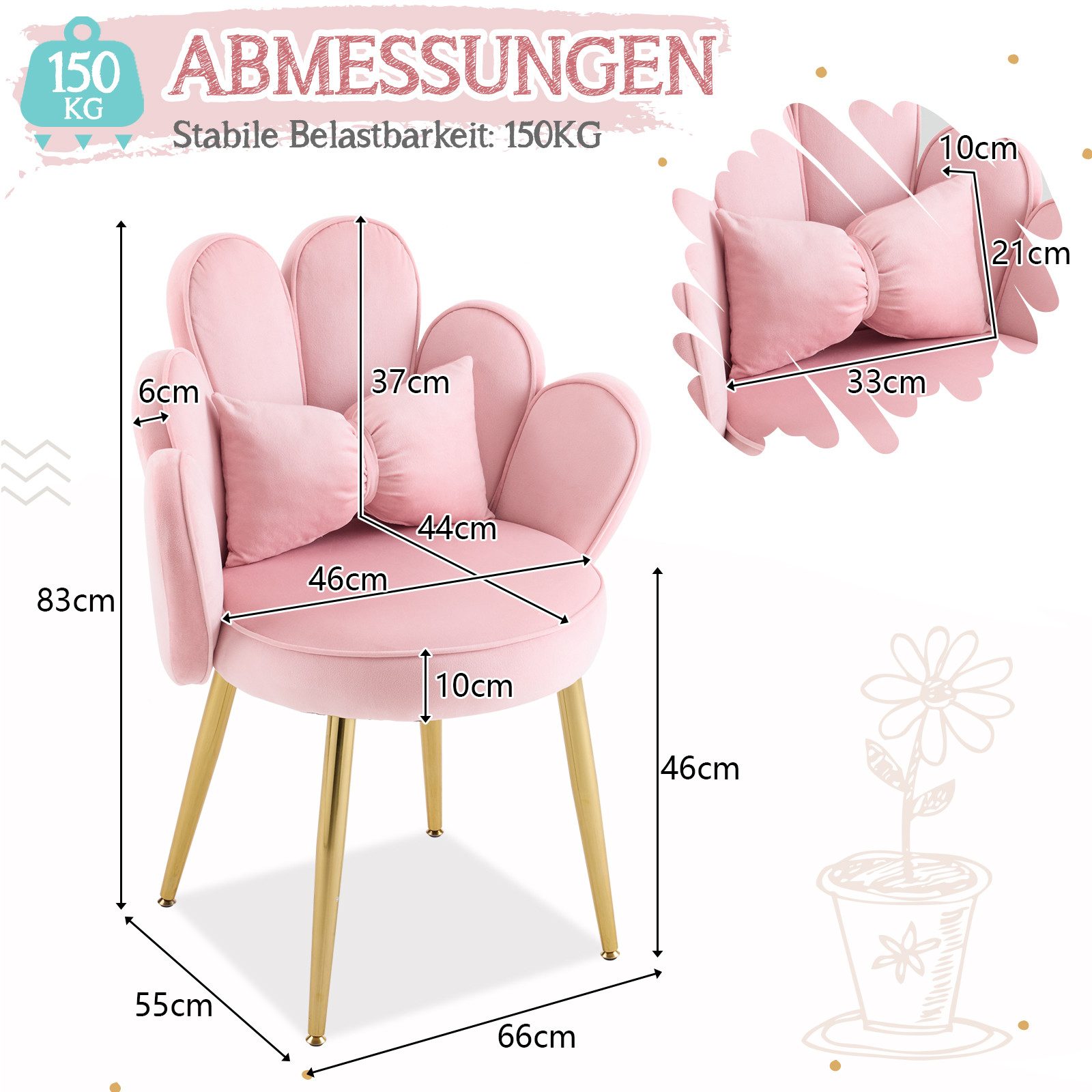 VINGLI Polsterstuhl mit Schleife Zierkissen, Schminktisch Stuhl, Monderne Esszimmerstuhl – Bild 3 von 5