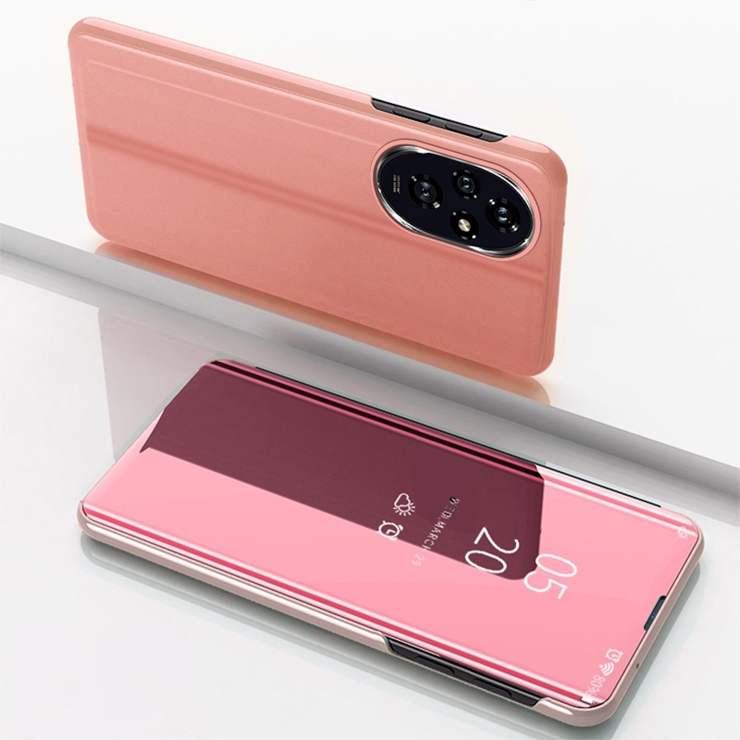 Wigento Handyhülle Für Honor 200 View Spiegel Smart Cover Wake UP Funktion Hülle Pink