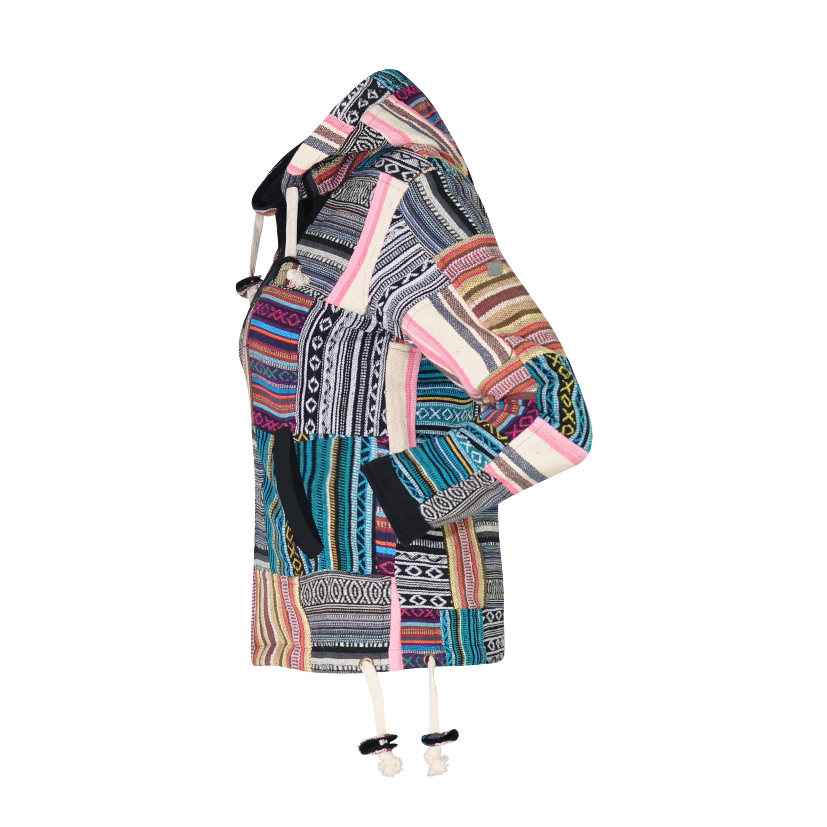 virblatt Cargojacke Patchwork Jacke Damen, Baumwolle, Baja Hoodie Vintage Hoodie Hippie buntes Patchwork