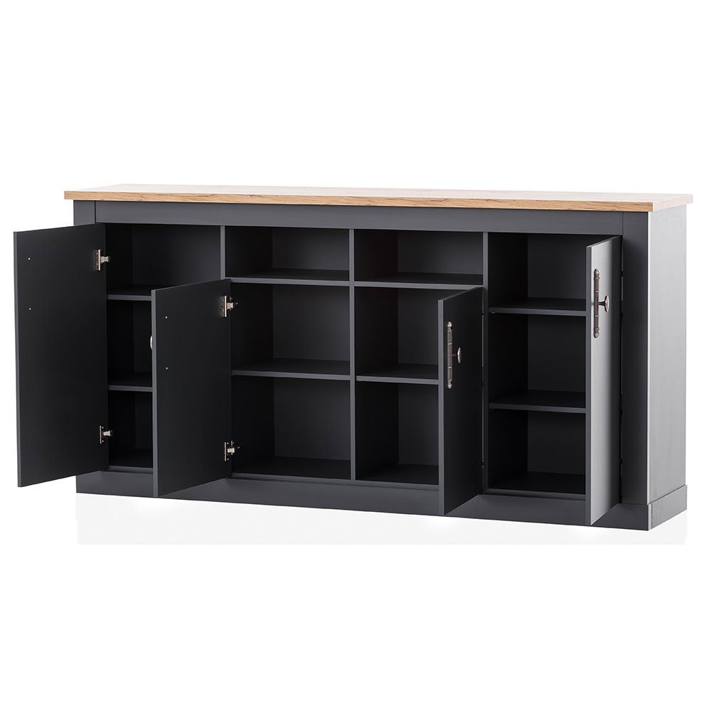 Lomadox Sideboard CESENA-61, Anrichte mit 4 Türen in anthrazit mit Wotan Eiche Nb., 200/104/45 cm