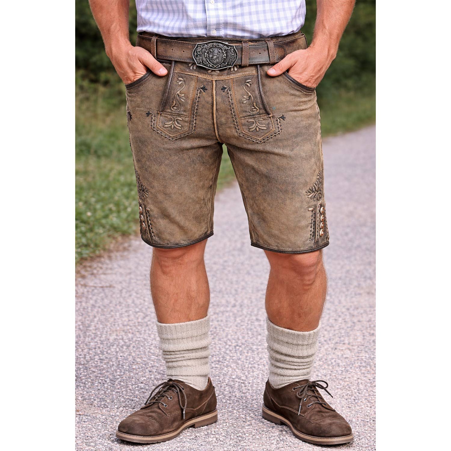 Maddox Trachtenlederhose MADDOX Kurze Herren Lederhose 'Zugersee' mit Gürte
