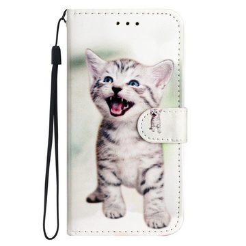 CLM-Tech Handytasche Hülle für Xiaomi 12 Lite 5G Tasche aus Kunstleder Klapphülle (fröhliche Katze, Handyhülle Wallet Flip Case Cover Etui), Standfunktion, Kartenfächer, Magnetverschluss