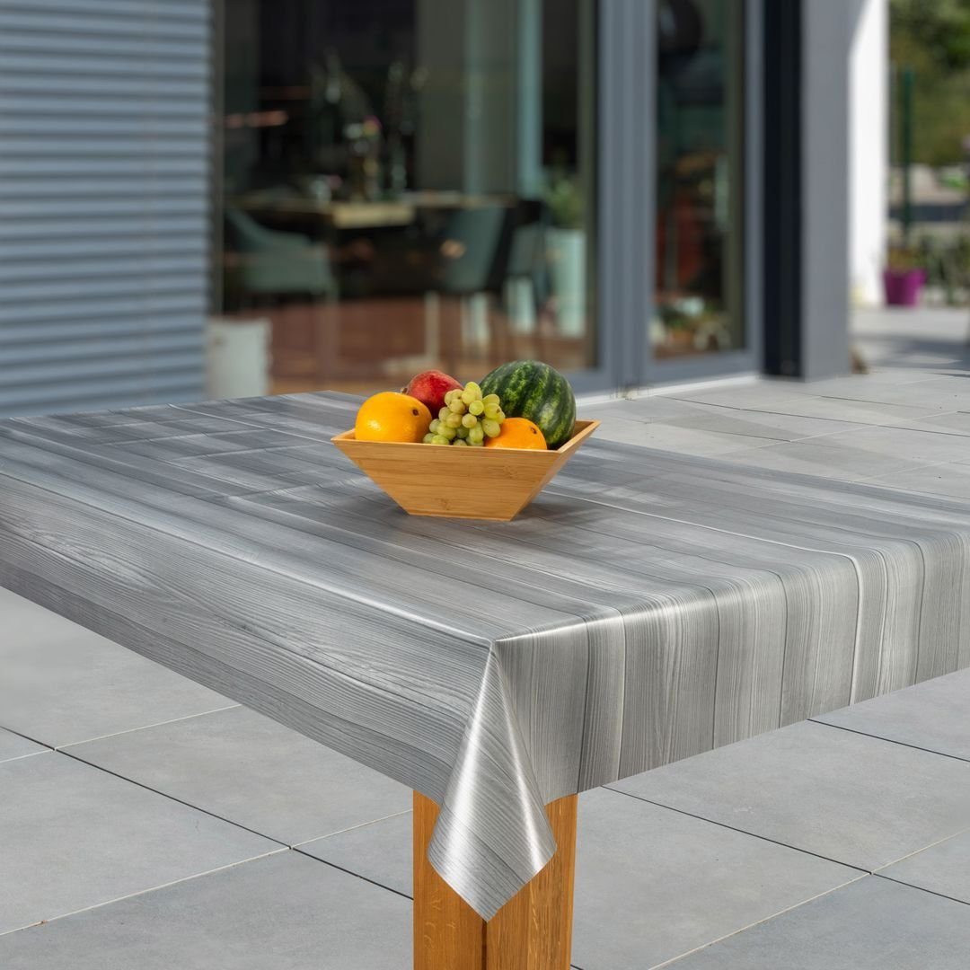 laro Tischdecke Wachstuch-Tischdecken Abwaschbar Holzoptik – grau rechteckig