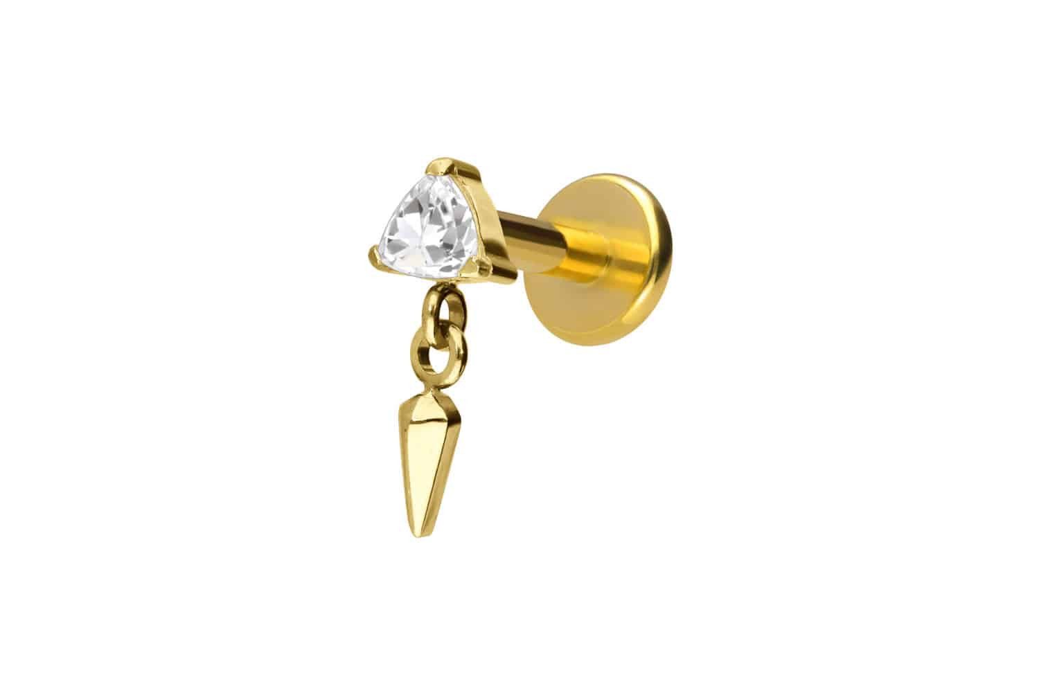 Piercing-Set Titan Labret mit Innengewinde KRISTALLDREIECK +SPITZE