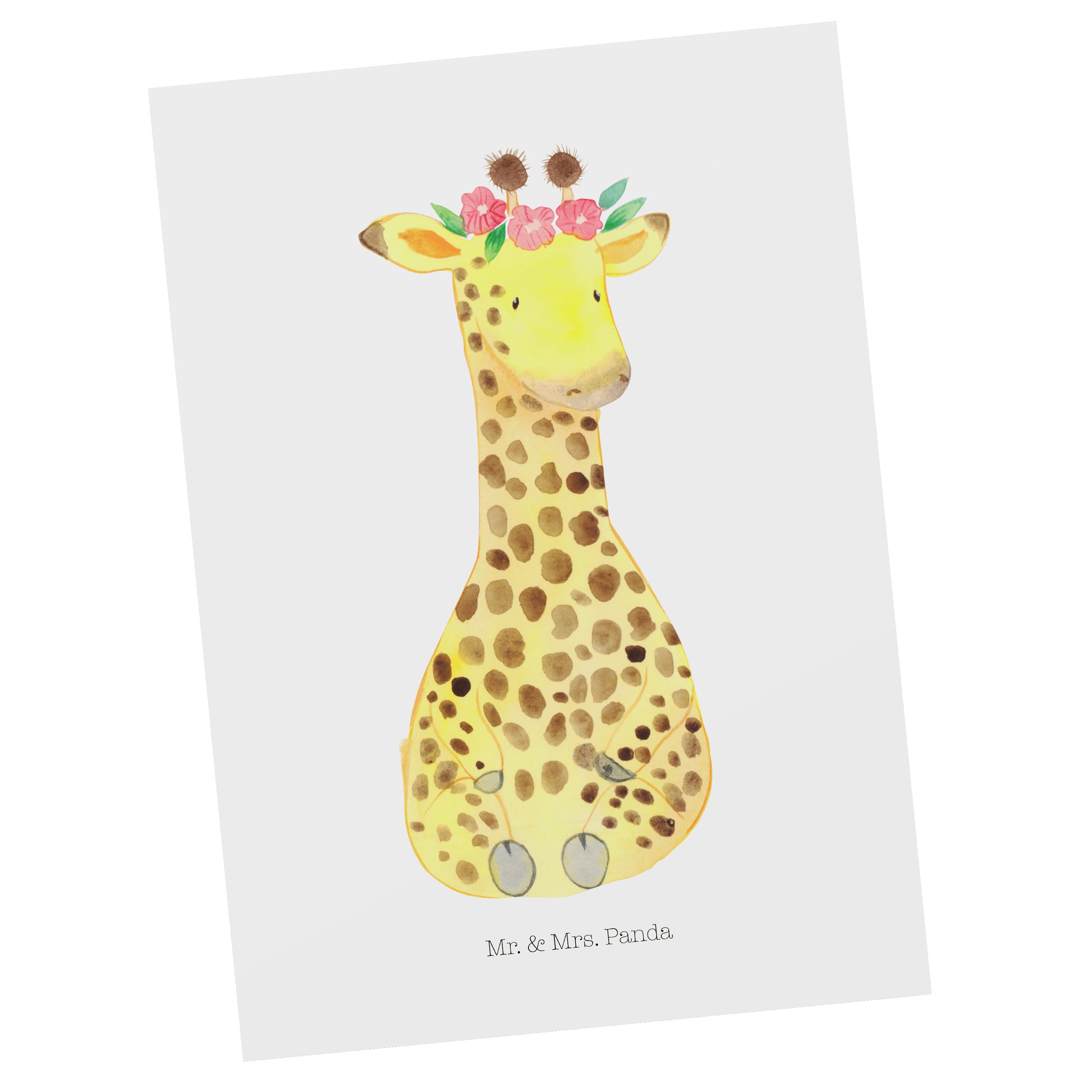 Mr. & Mrs. Panda Postkarte Giraffe Blumenkranz - Weiß - Geschenk, Geschenkkarte, Freundin, Abent