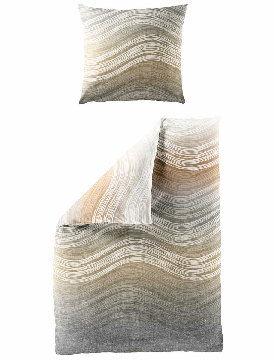 JACK Bettwäsche 135x200cm, Wellen Linien Braun Grau Bierbaum, Mako-Satin, 2 günstig online kaufen