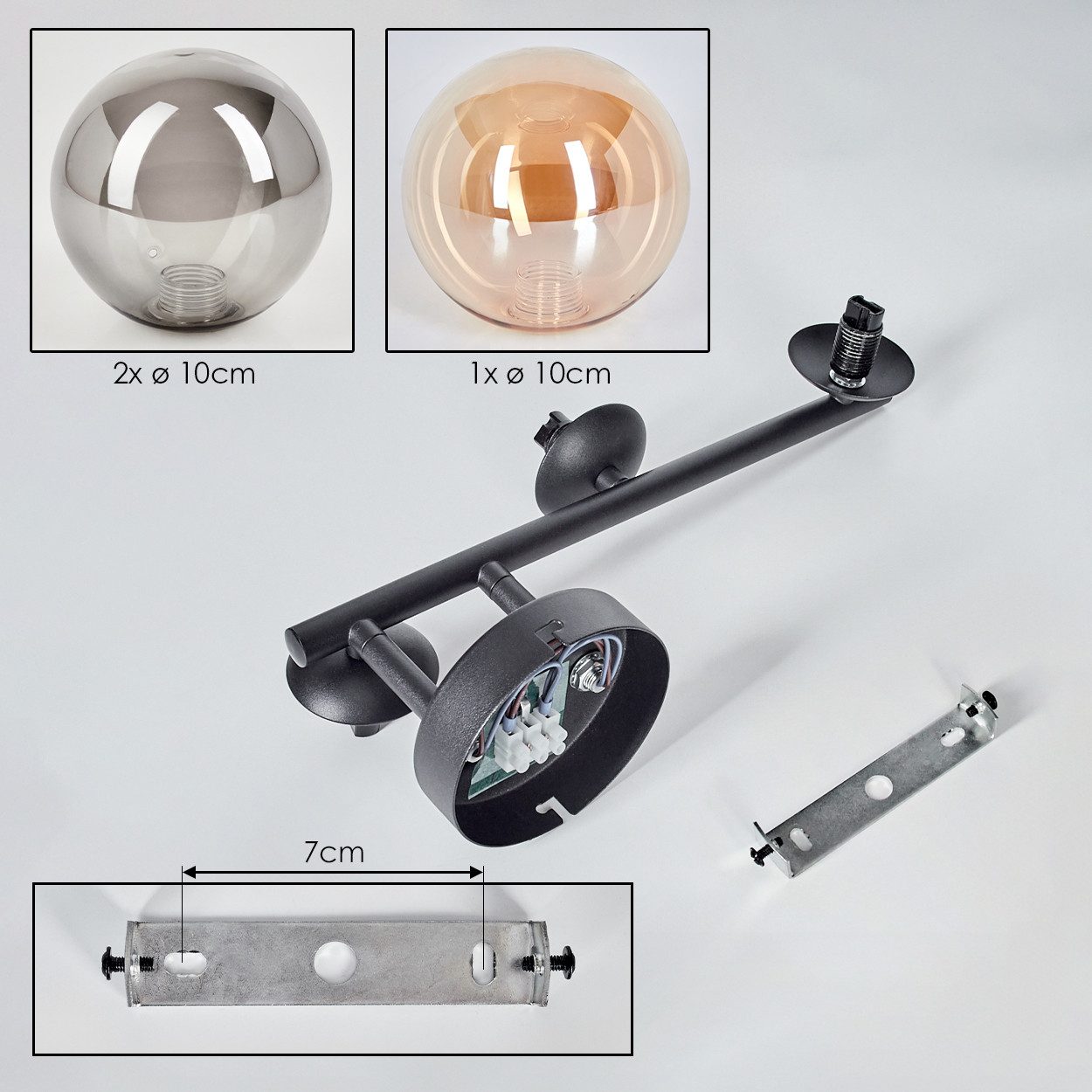 hofstein Wandleuchte Wandlampe aus Metall/Glas in Schwarz/Rauch-/Bernsteinfarben, ohne Leuchtmittel, moderne Wandleuchte im Retro/Vintage-Design (Schirme 10 cm), G9