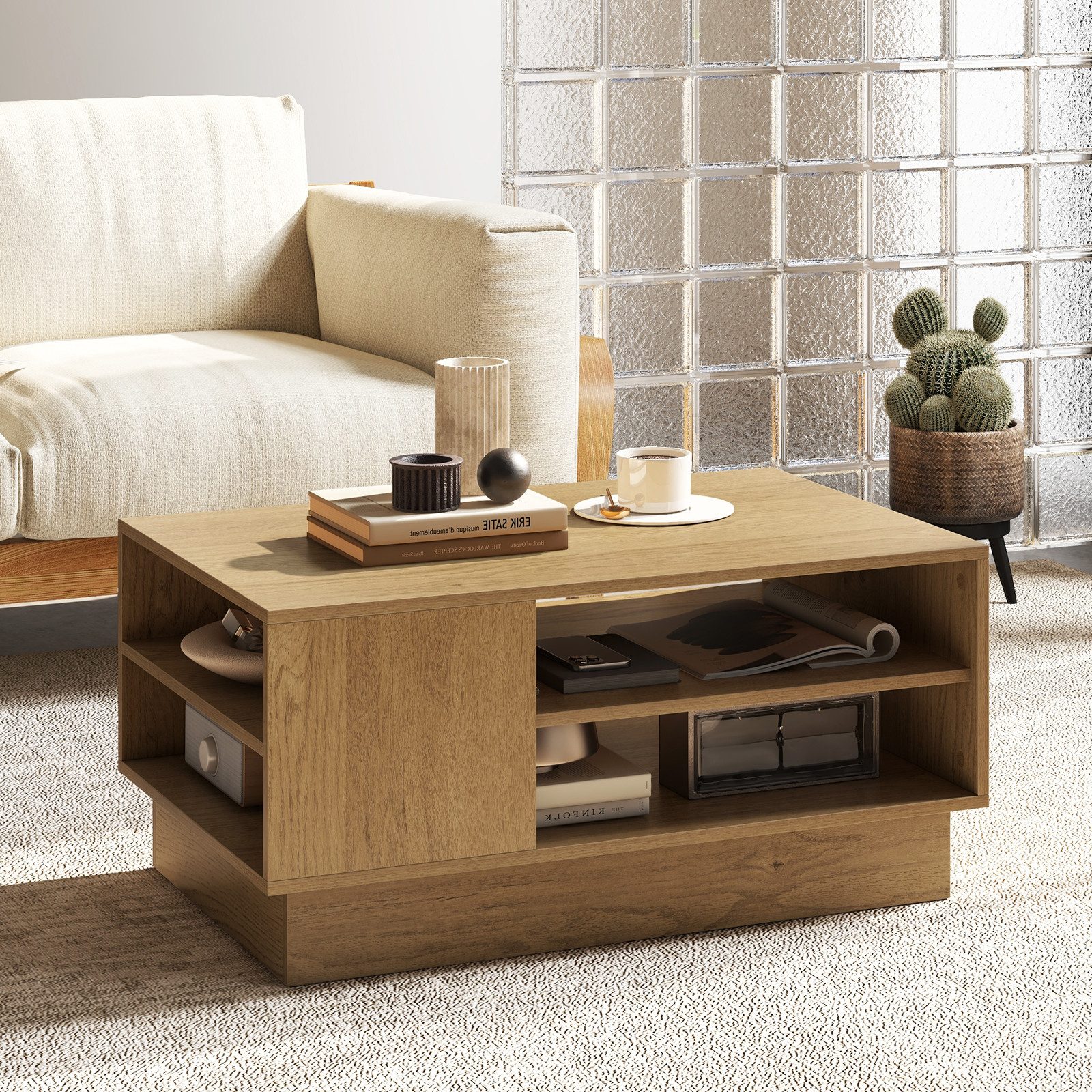 COSTWAY Couchtisch, Holz mit Stauraum, Sofatisch günstig online kaufen