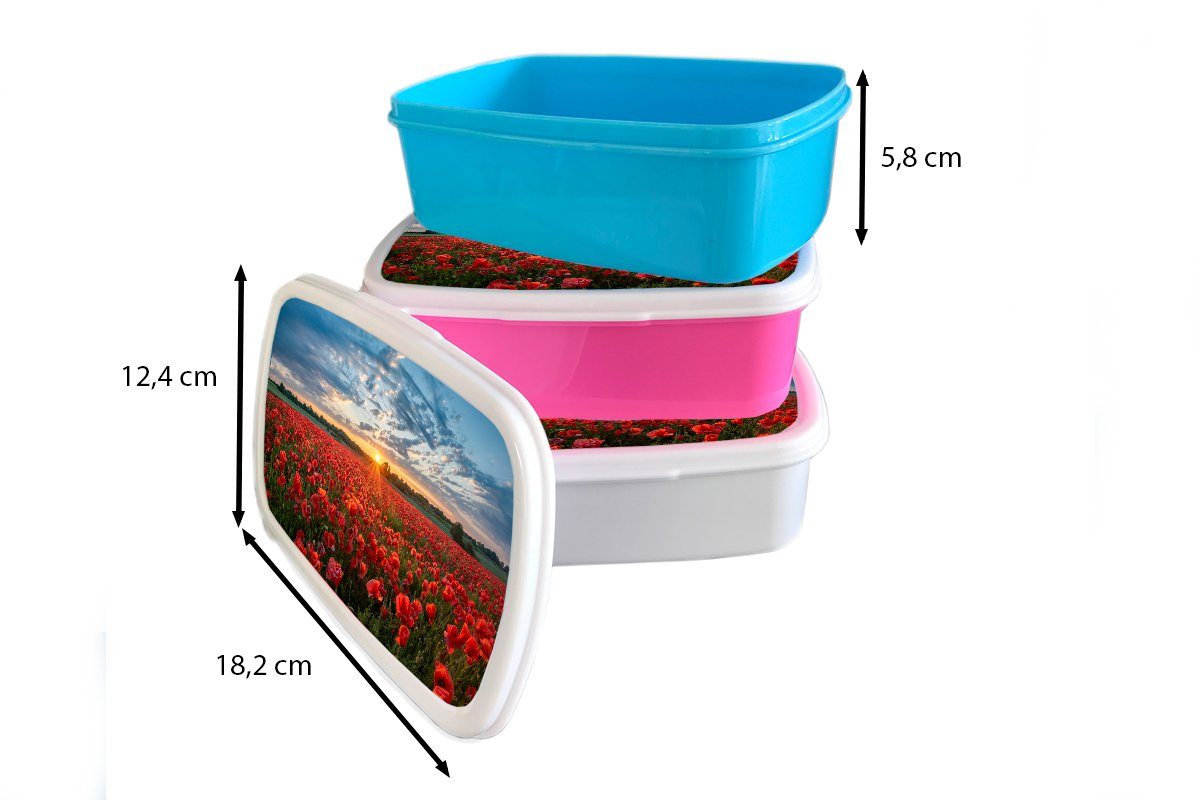 Lunchbox Kunststoff Kunststoff, Rot, Brotdose Brotbox Kinder, Mohn (2-tlg), Snackbox, für - MuchoWow rosa - Mädchen, Erwachsene, Blumen