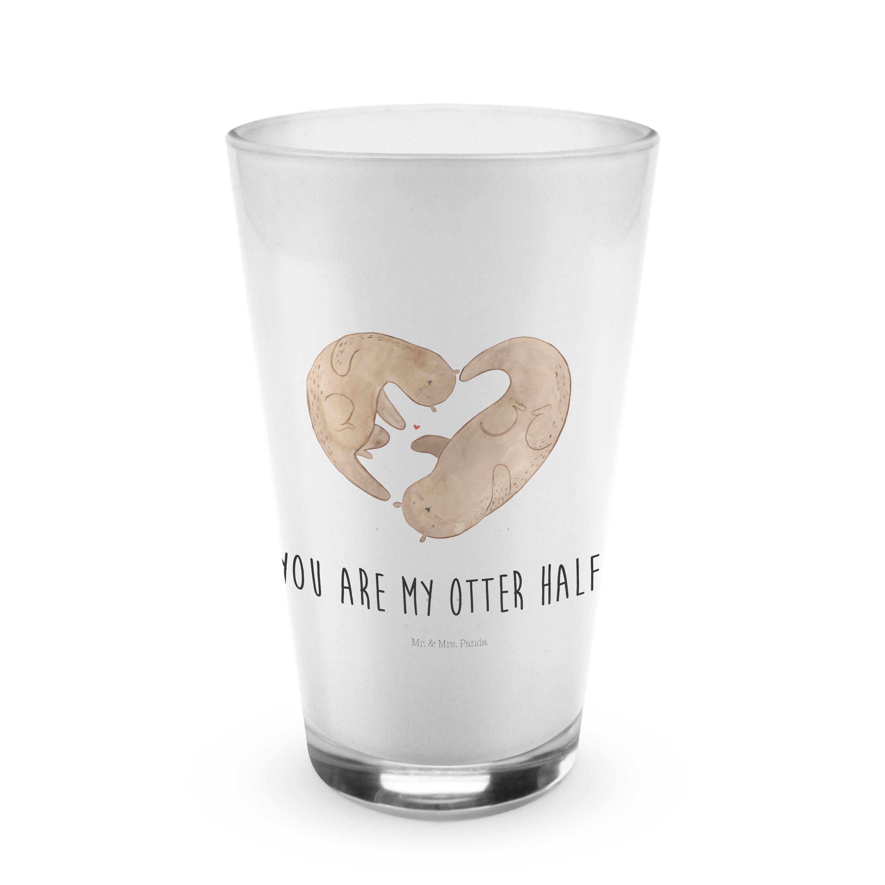 Mr. & Mrs. Panda Glas Otter Herz - Transparent - Geschenk, Hochzeitstag, Latte Macchiato, S, Premium Glas