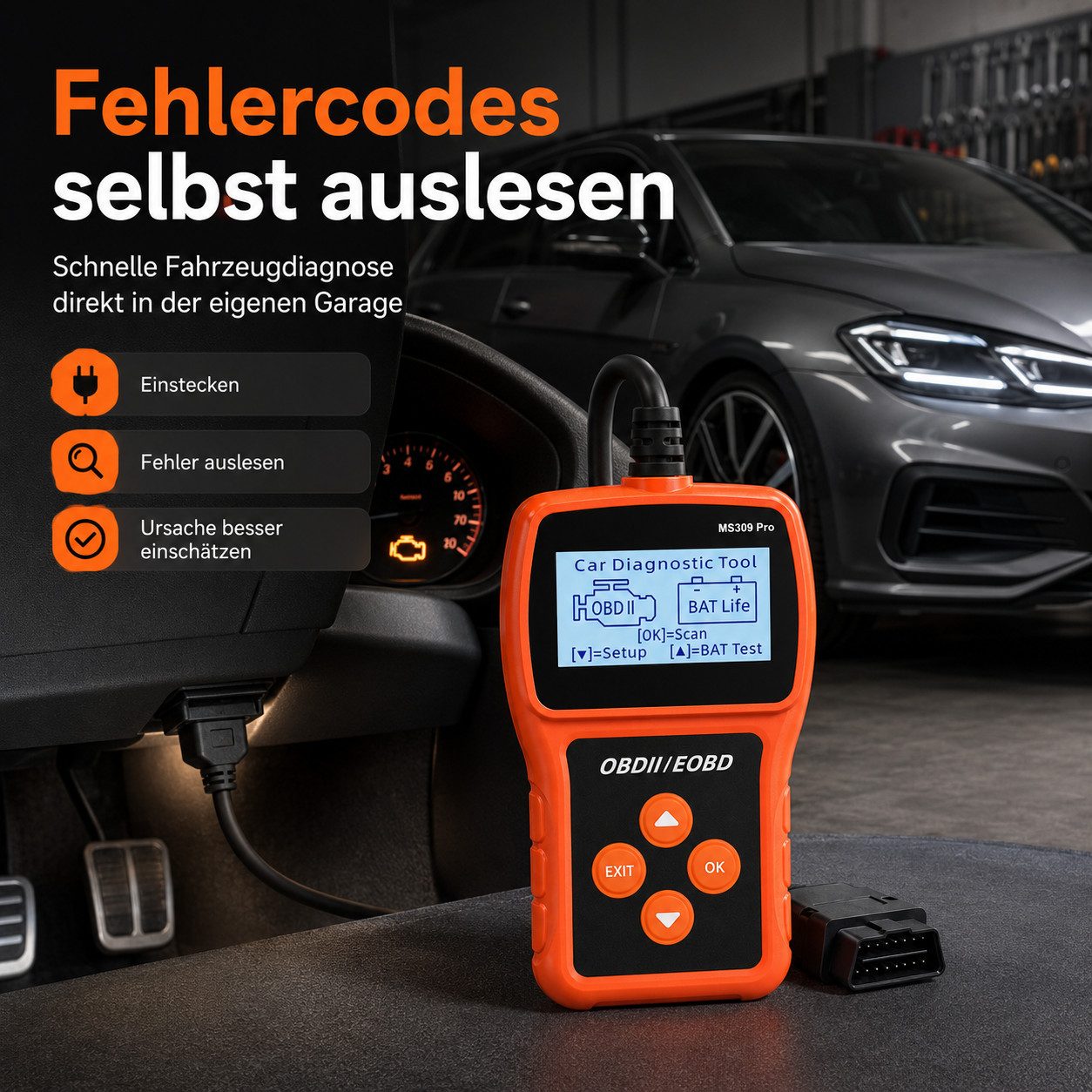 Tekoo OBD2-Diagnosegerät OBD2 Auslesegerät Auto Diagnosegerät mit Batterietest Benzin Diesel, Einzelgerät, Echtzeit-Datenstrom,Plug-and-Play (keine App erforderlich)
