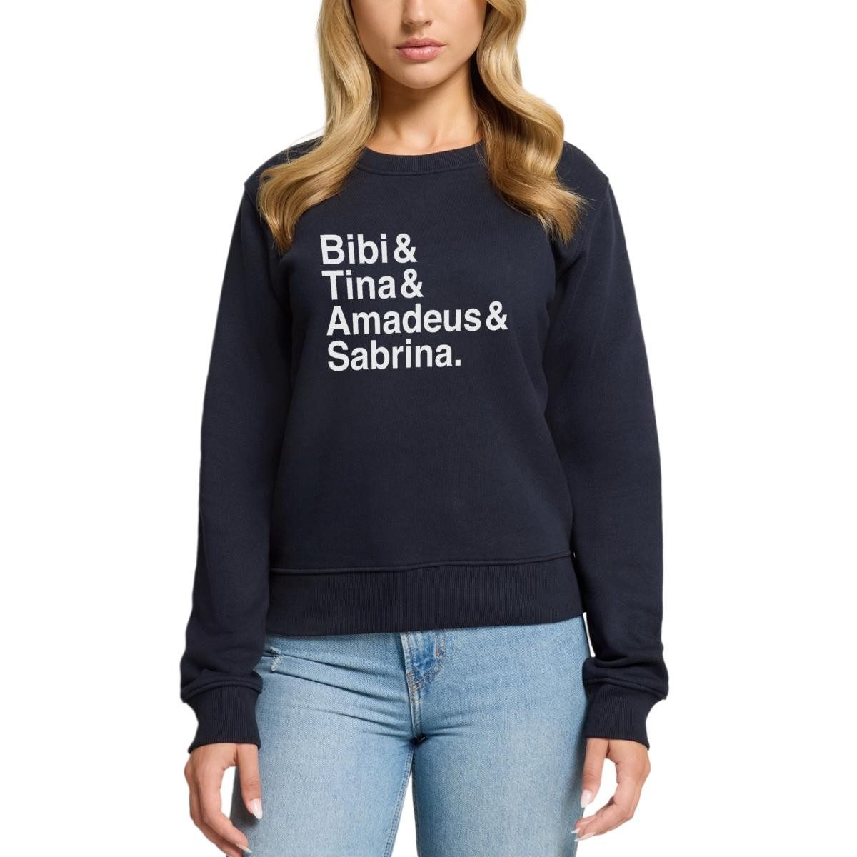 Spreadshirt Sweatshirt Bibi Und Tina Amadeus Sabrina Typographie weiß Damen Premium Pullover (1-tlg)