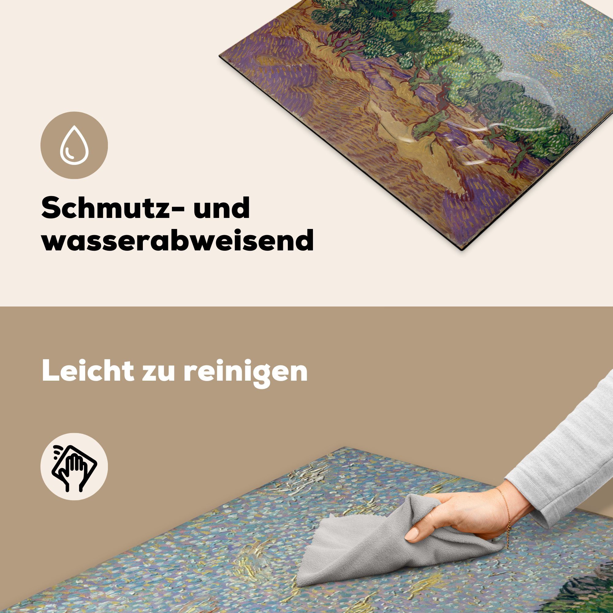 MuchoWow Herdblende-/Abdeckplatte Olivenhain mit hellblauem Vincent küche, Gogh, van tlg), Induktionsmatte Himmel 59x52 Ceranfeldabdeckung - cm, für (1 die Vinyl