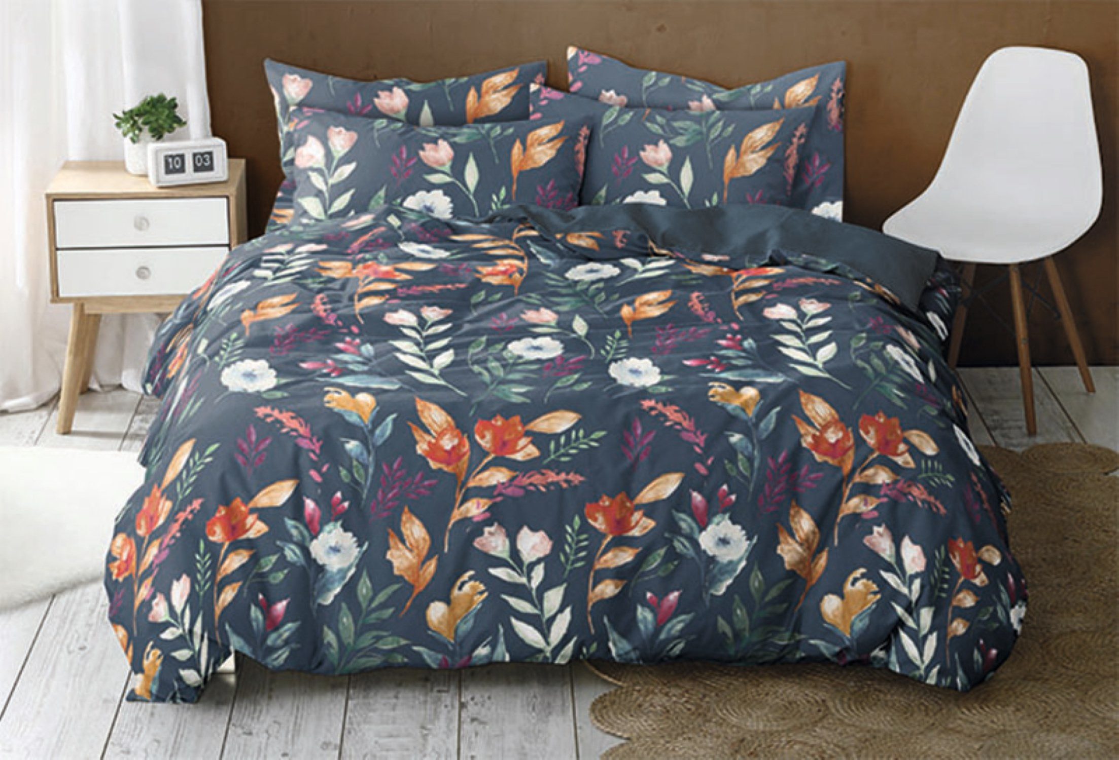 Sympathica Bettwäsche Sympathica Satin Bettwäsche Anisa dunkelblau Blumen Wende 135x200 cm, Satin, 2 teilig