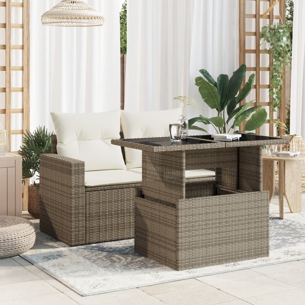vidaXL Gartentisch NA Gartentisch mit Glasplatte Grau 100x55x73 cm Polyrattan Höhenverste
