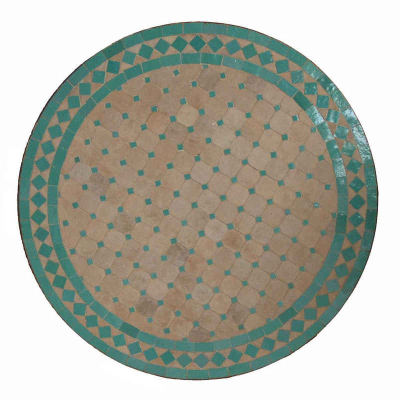 Casa Moro Gartentisch Mosaiktisch Türkis Raute 60 cm rund aus Marokko M60-50 (Mosaik Beistelltisch Gartentisch Balkontisch, Boho Chic Couchtisch Sofatisch Tisch MT2161), Kunsthandwerk