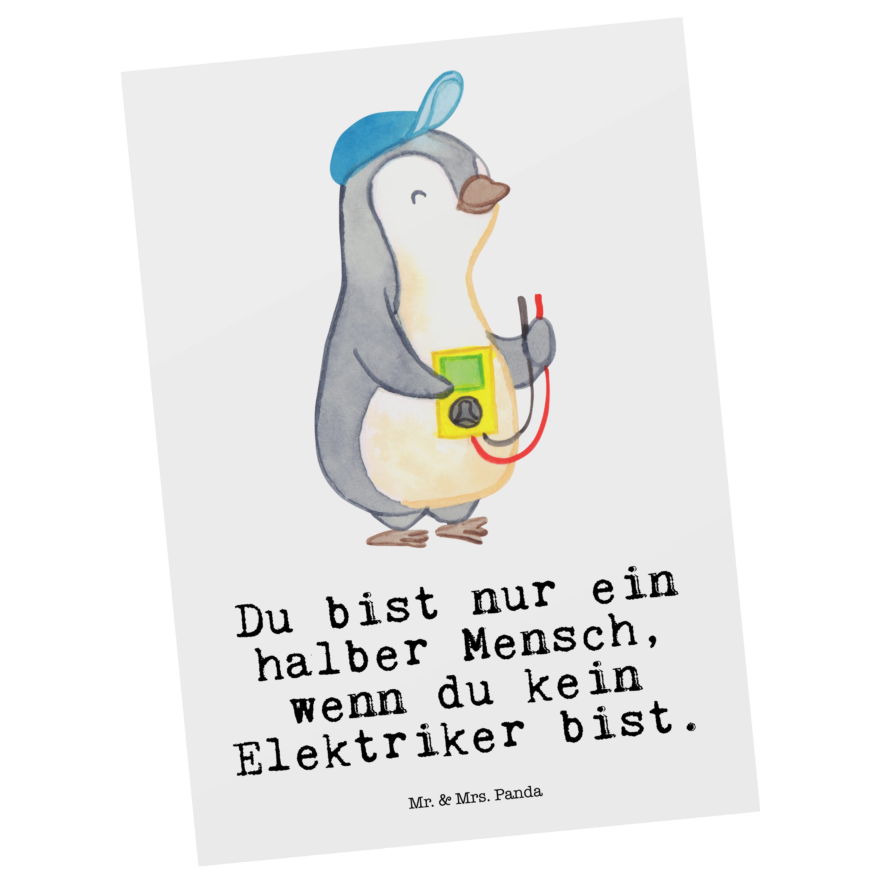 Mr. & Mrs. Panda Postkarte Elektriker mit Herz - Weiß - Geschenk, Karte, Elektrotechniker, Ausbi
