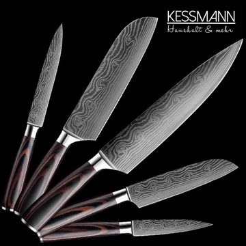 KESSMANN Messer-Set Edelstahl Profi Küchenmesser Set 5 teilig ultra scharf Messerset (Set, 5-tlg., Messer mit Laserschliff Damaskus Kochbesteck Küchenmesser Knife), Kochmesser Fleischmesser Santokumesser Schälmesser Allzweckmesser