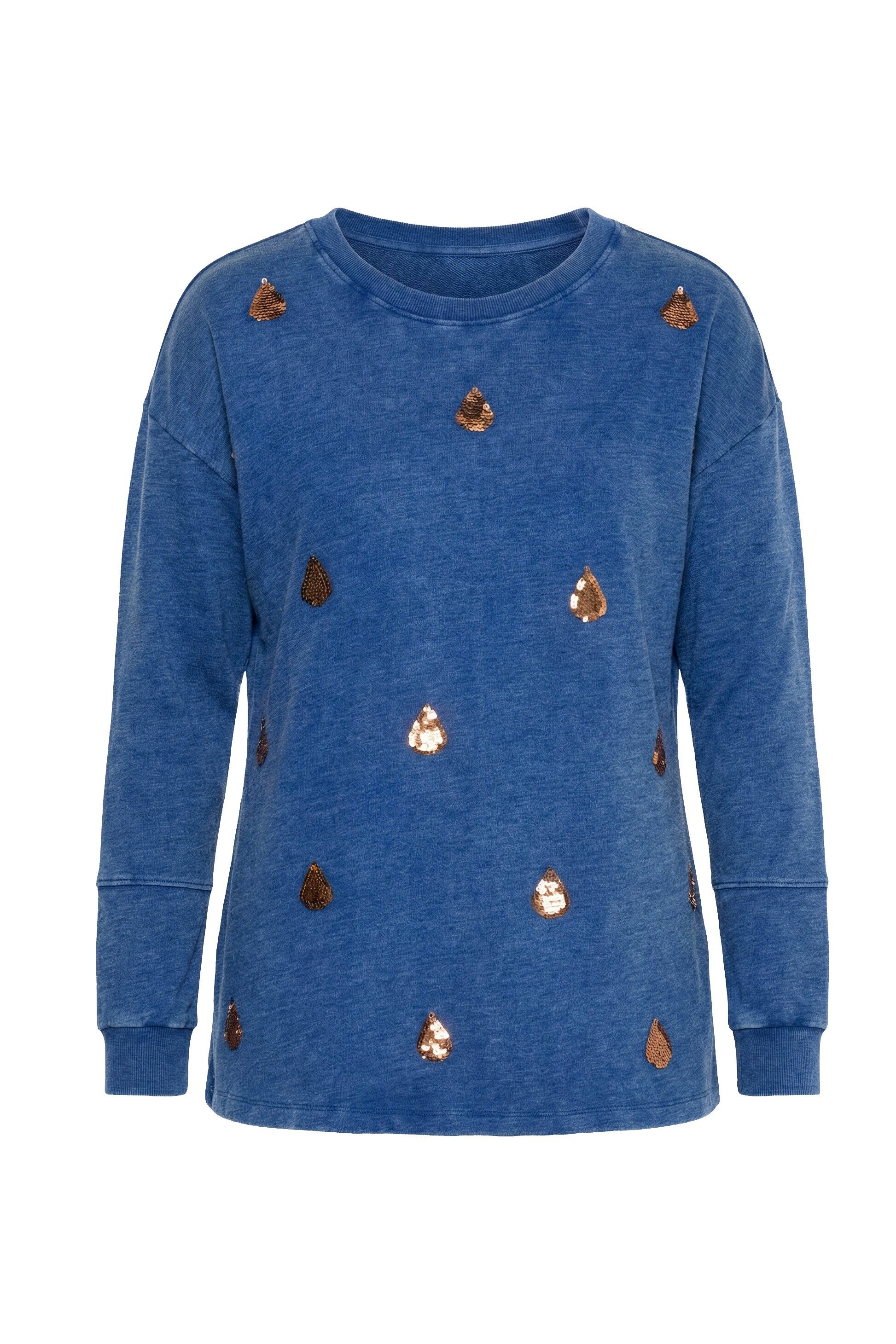 Sweatshirt Sweatshirt Loose Fit Jeansoptik Kuper-Pailletten