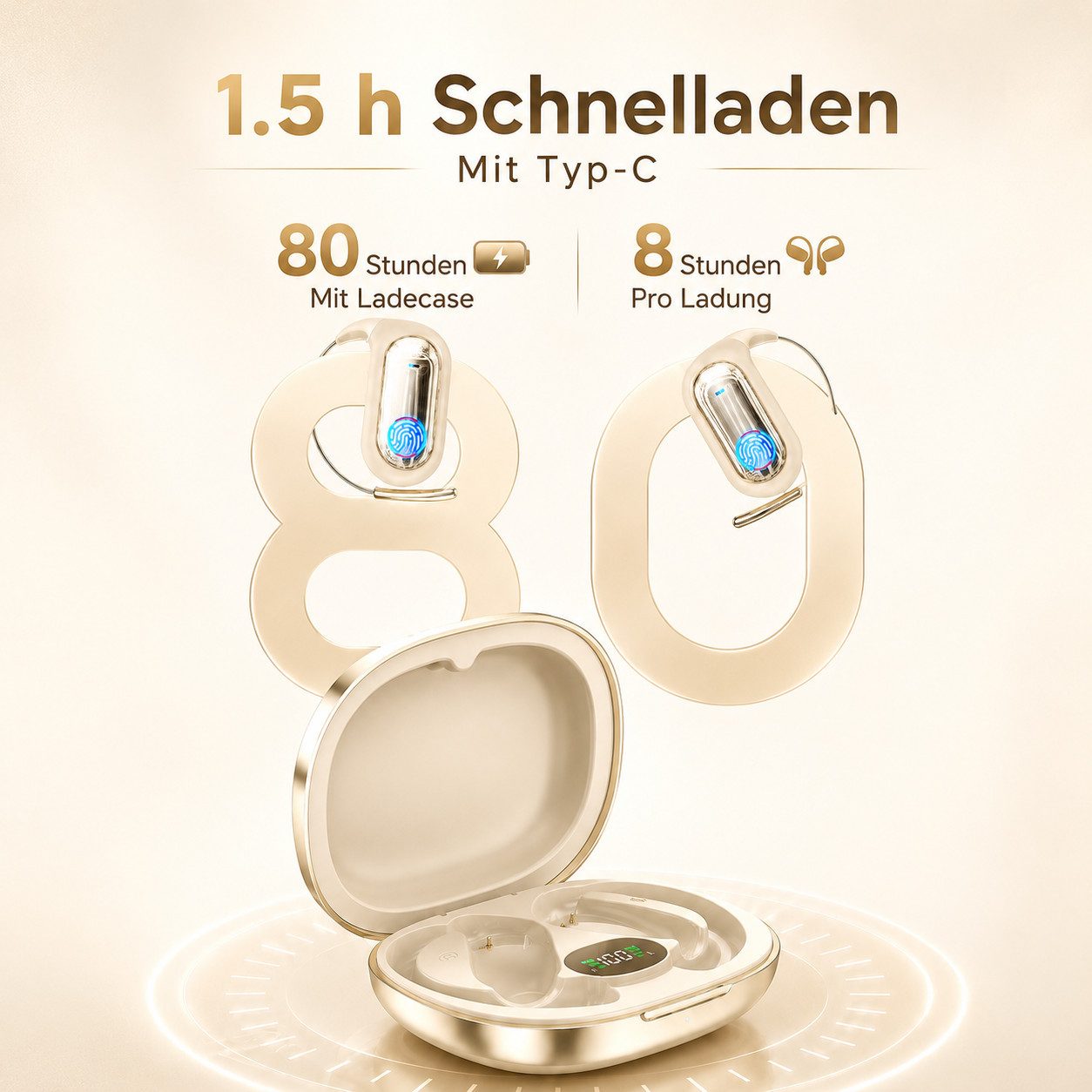 Futicare KI-Übersetzungskopfhörer mit GPT-KI, Bluetooth-Kopfhöre, Open-Ear-Kopfhörer (mit schlankem Ohrhaken für Brillenträger,165 Sprachen,ohne Abo,80 Std)
