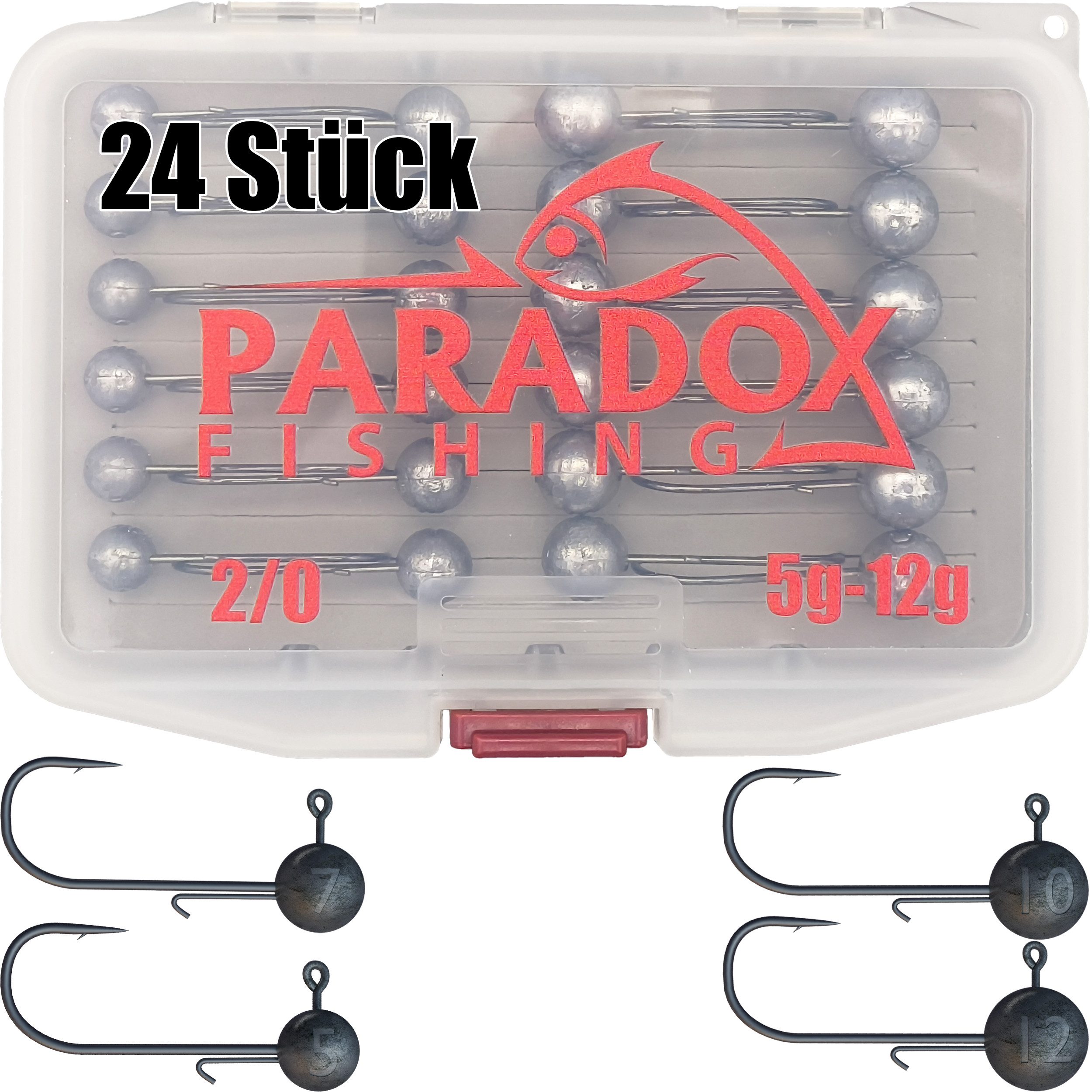 Paradox Fishing Jighaken Jigköpfe Sets 2/0 3/0 4/0 5/0 5g-28g, (mit Box), Jigkopf