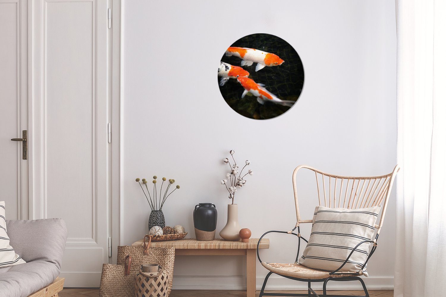 Rundes Kreis Wandbild, 30x30 cm einem MuchoWow Teich, Koi-Karpfen (1 Gemälde St), Forex, in flachen schwarzen Wohnzimmer, Wanddekoration