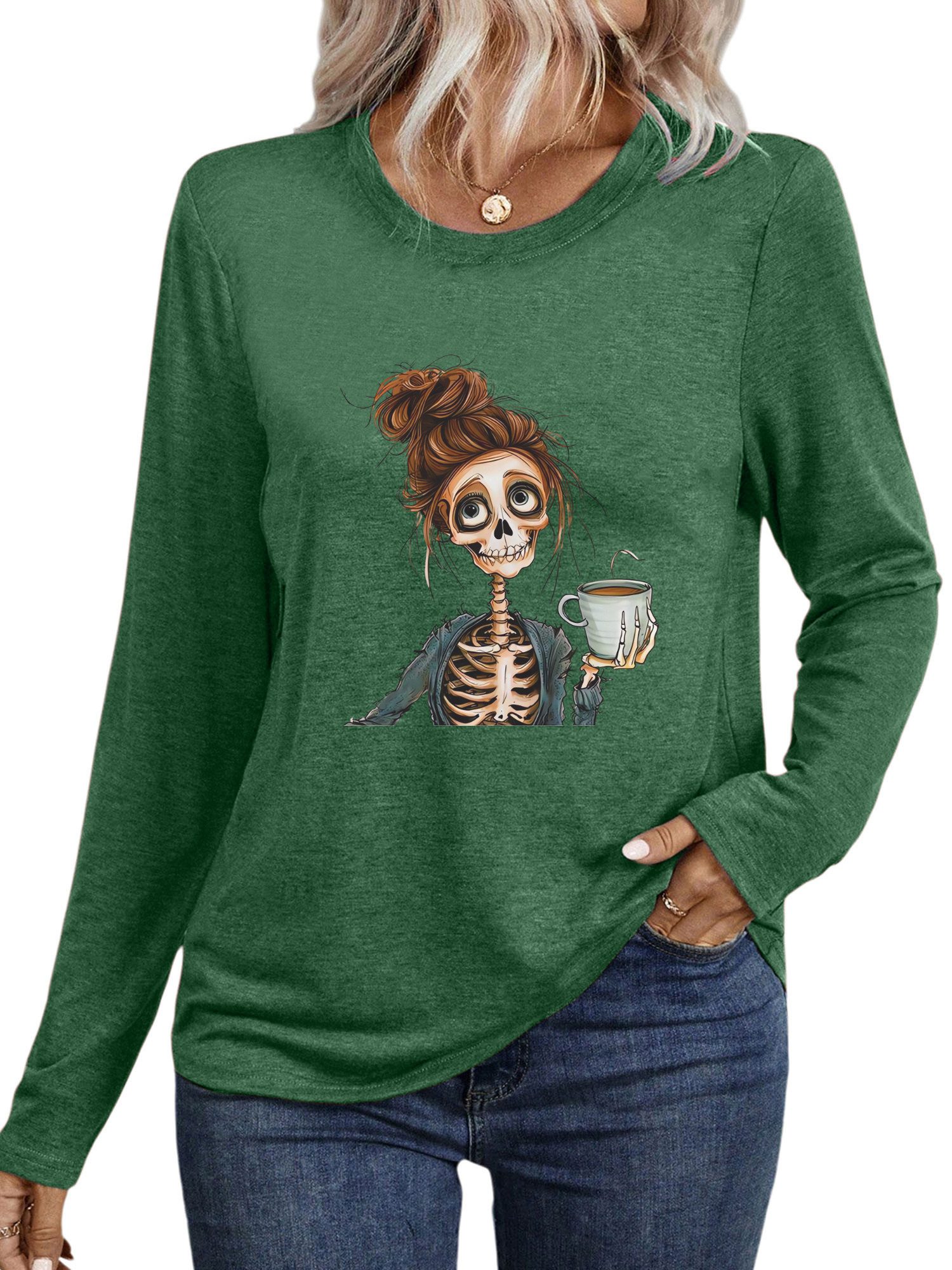 PYLIKE Longsleeve Damen Rundhalsausschnitt Longsleeve mit Schädel Print-Shi günstig online kaufen