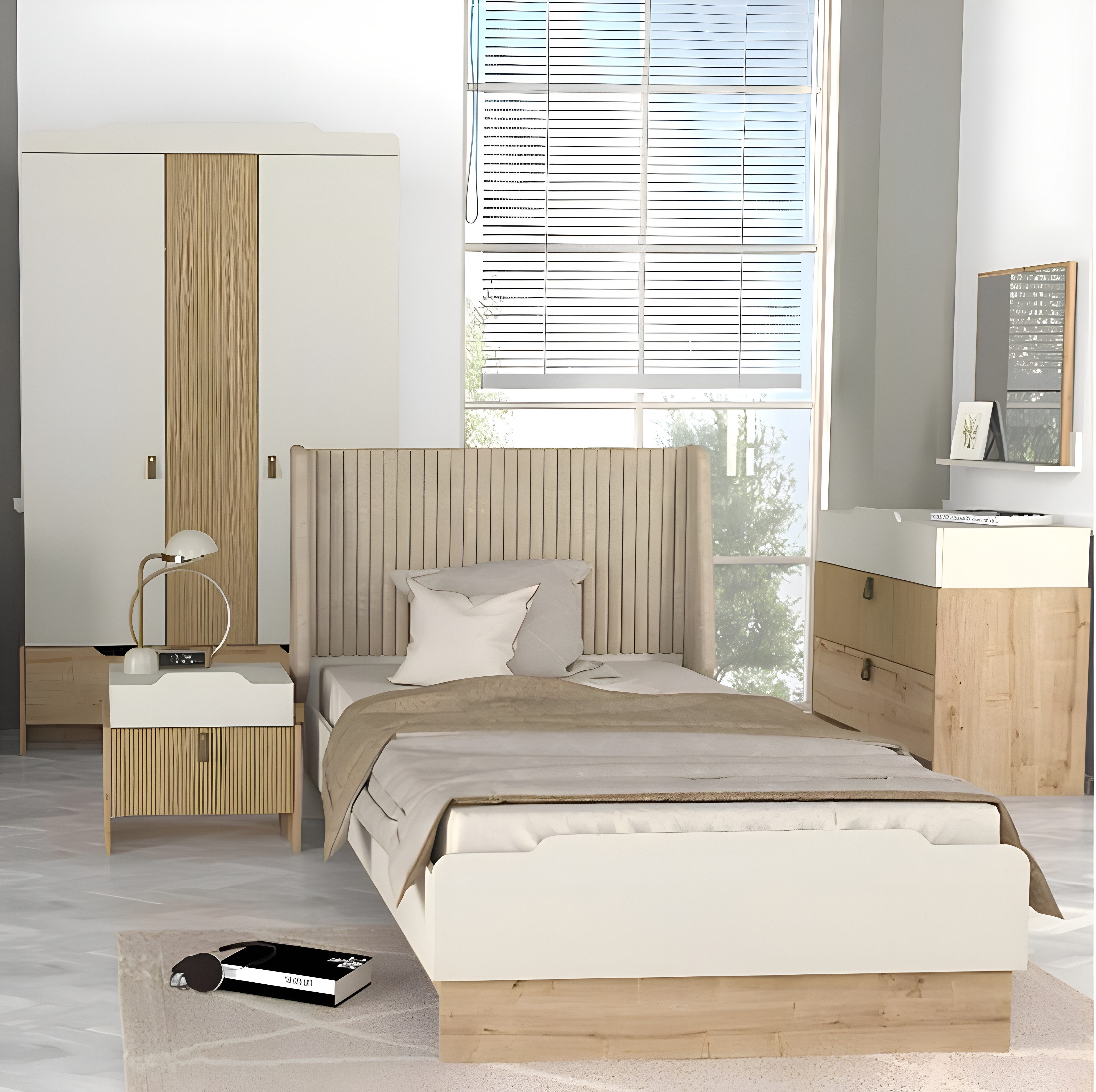 Xlmoebel Komplettschlafzimmer Modernes Kinderzimmermöbel-Set in Weiß mit Stauraum und Spiegel, (5-tlg., Schlafzimmer-Set), Hergestellt in Europa