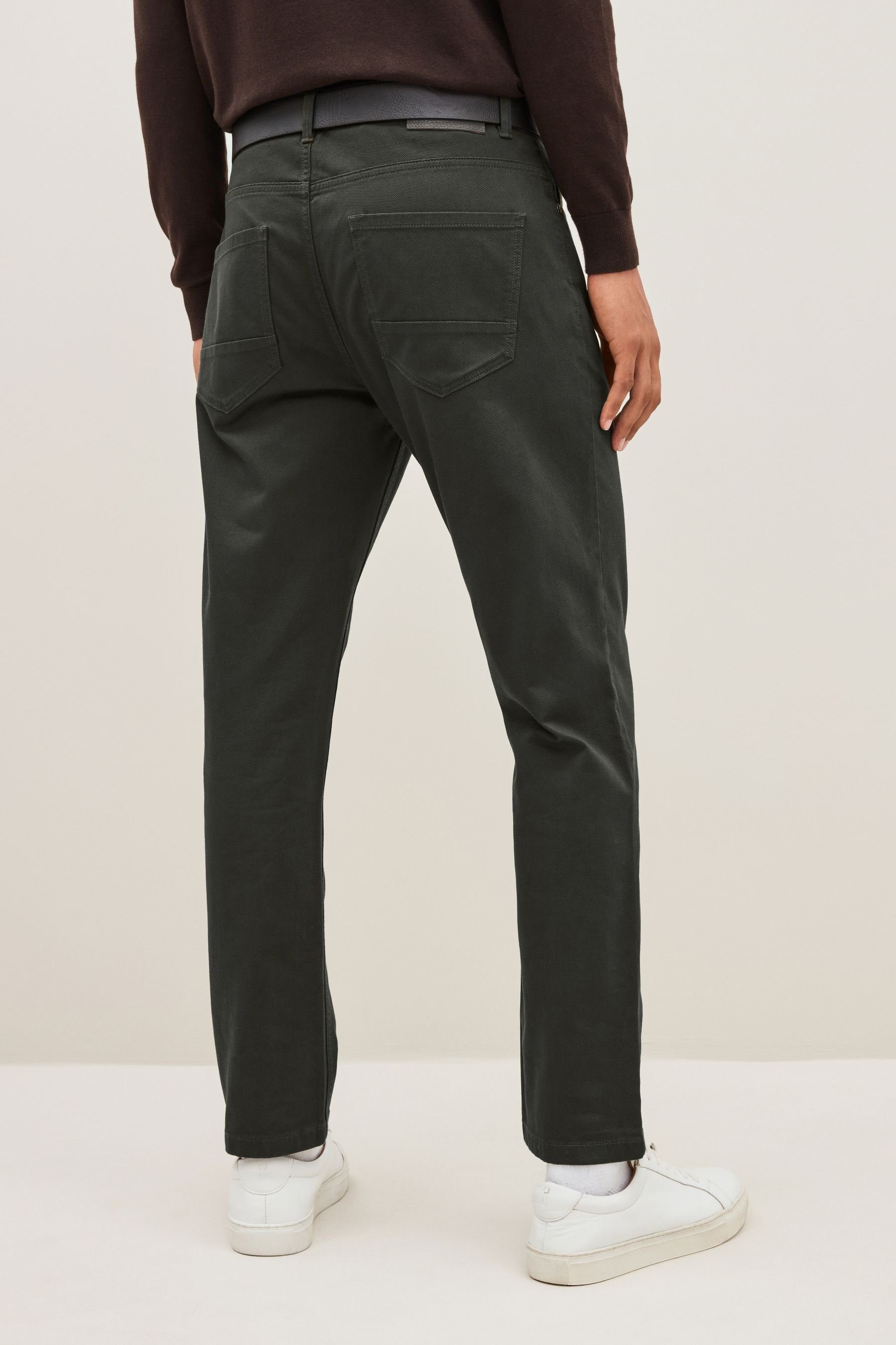 Next 5-Pocket-Hose Slim Fit Hose Green (2-tlg) 5 mit Khaki und Taschen Gürtel