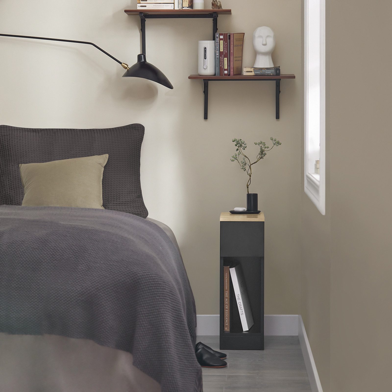 SoBuy Nachttisch FBT111, Nachtschrank kleiner Beistelltisch 20cm Breite, Nightstand, Nachttisch schmal, mit Schublade, Schlafzimmer Wohnzimmer kleine Räume