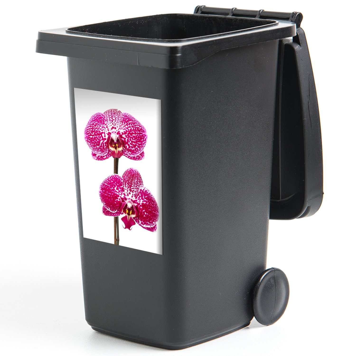 Orchidee Container, Abfalbehälter rosa Wandsticker Mülltonne, St), Sticker, MuchoWow Mülleimer-aufkleber, (1