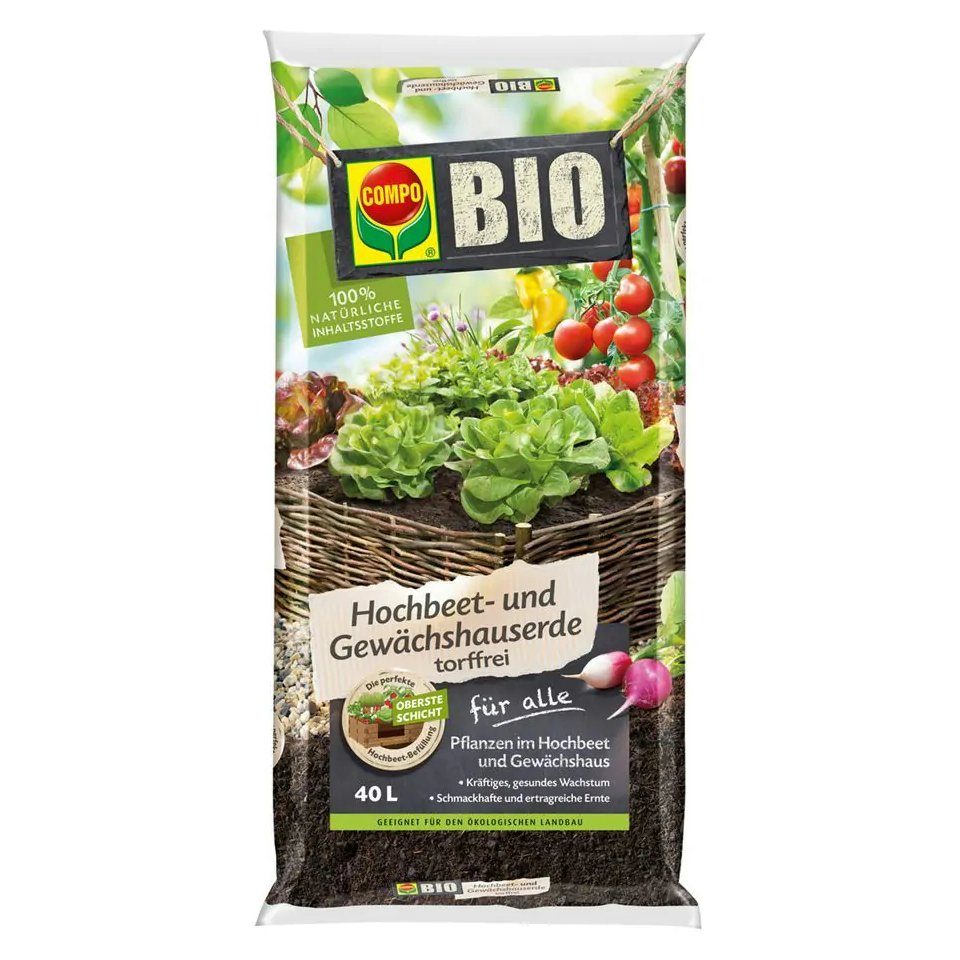 Blumenerde COMPO BIO Hochbeet- und Gewächshauserde torffrei, 40 Ltr