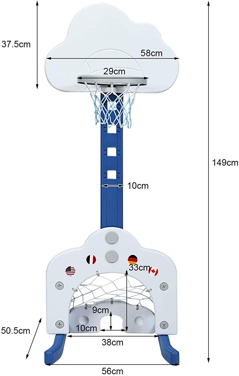 Basketballkorb in mit Weiß 1, COSTWAY 3 höhenverstellbar Bälle