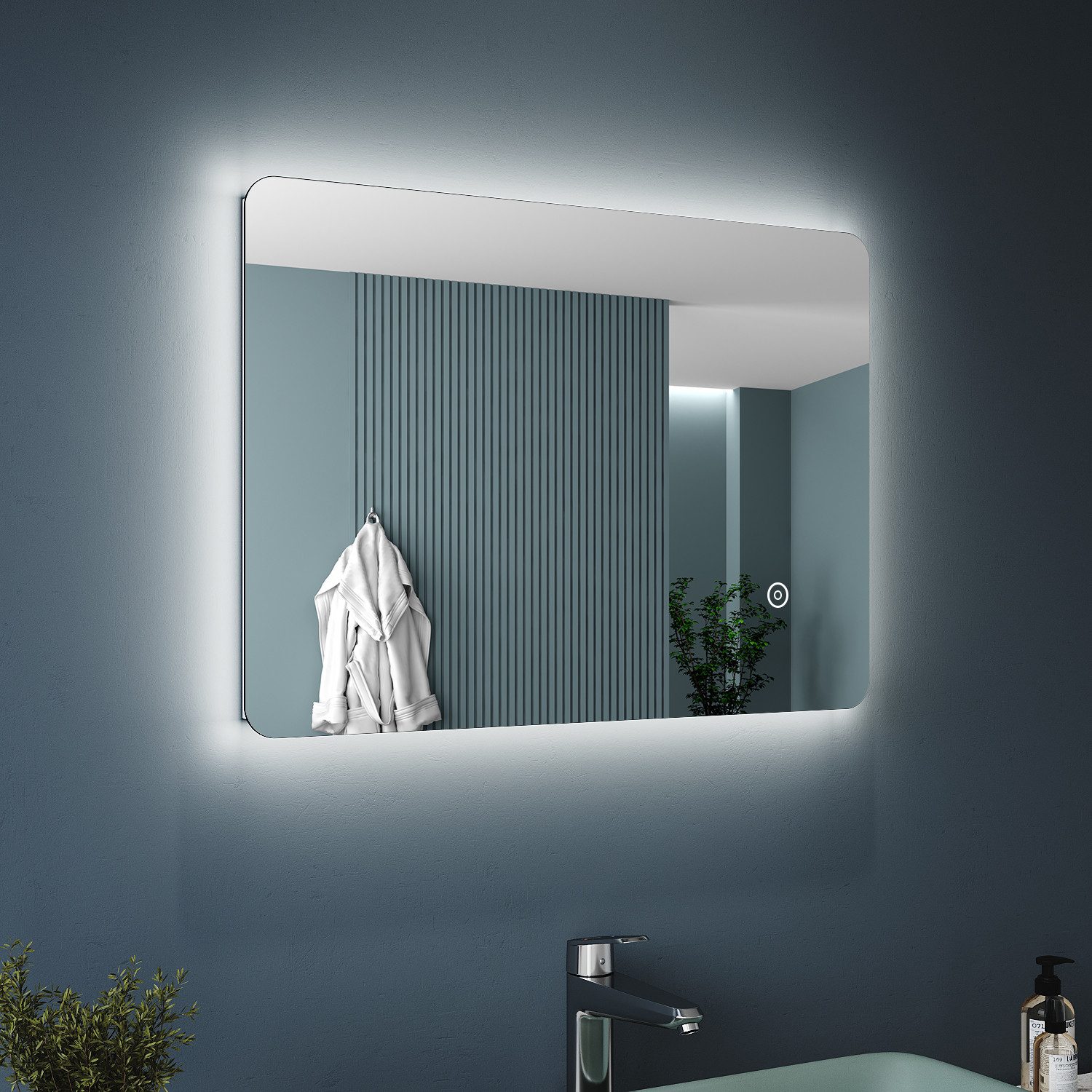 SONNI Badspiegel Badspiegel Lichtspiegel LED Spiegel Wandspiegel mit Touch-Schalter, 70 x 50cm kaltweiß IP44 energiesparend