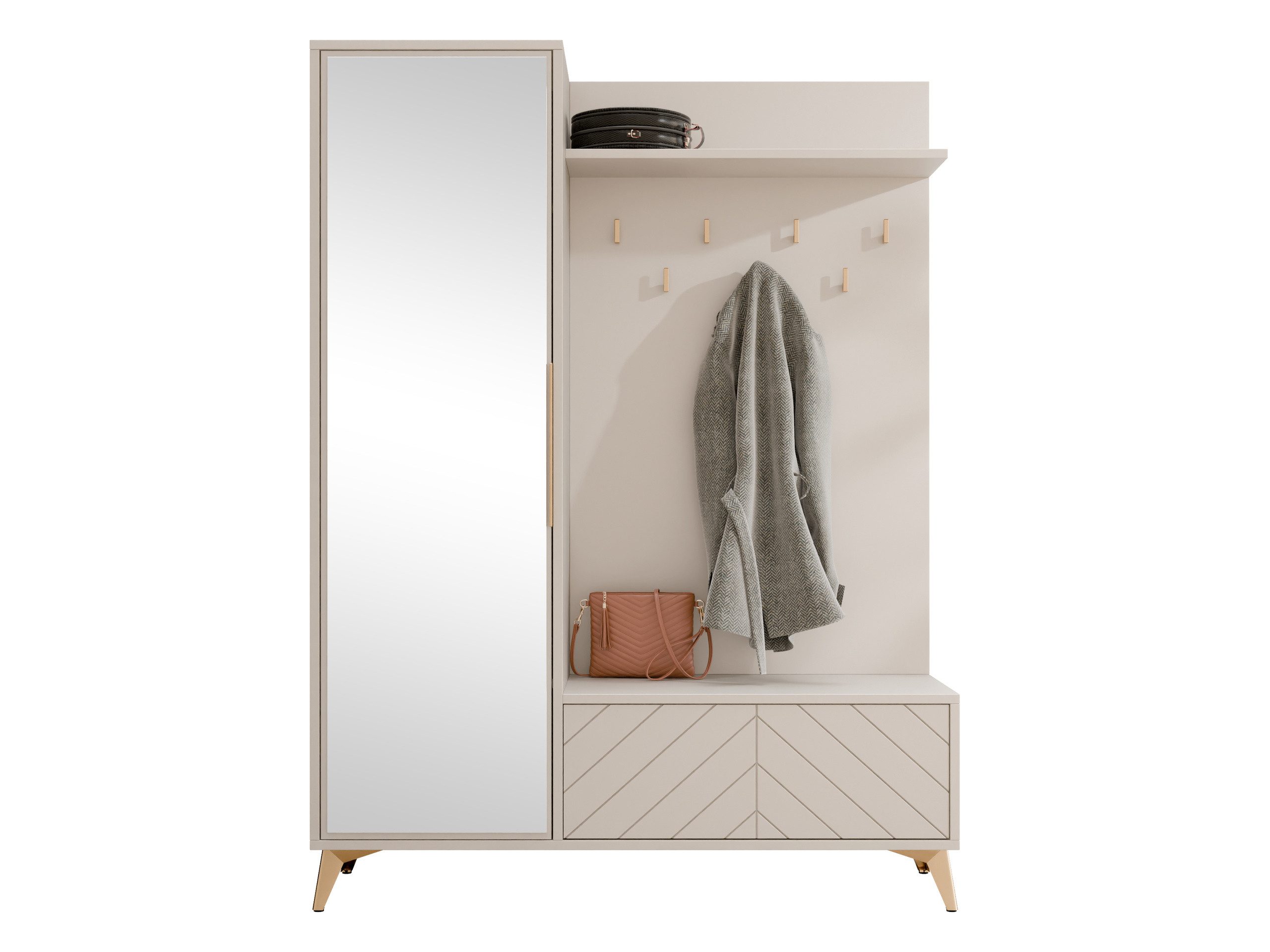 MIRJAN24 Garderoben-Set Xylix 1D1K, (mit Drehtür und Klappe), 134x40x180 cm, Frontspiegel – Bild 2 von 5