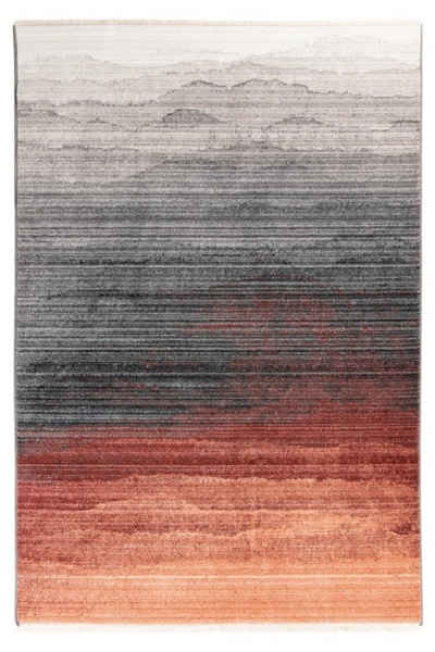 Teppich Teppich modern Design, silberfarben-terra, LALEE, Rechteckig, Höhe: 11 mm, vintage, gestreift, mit Fransen, pflegeleicht
