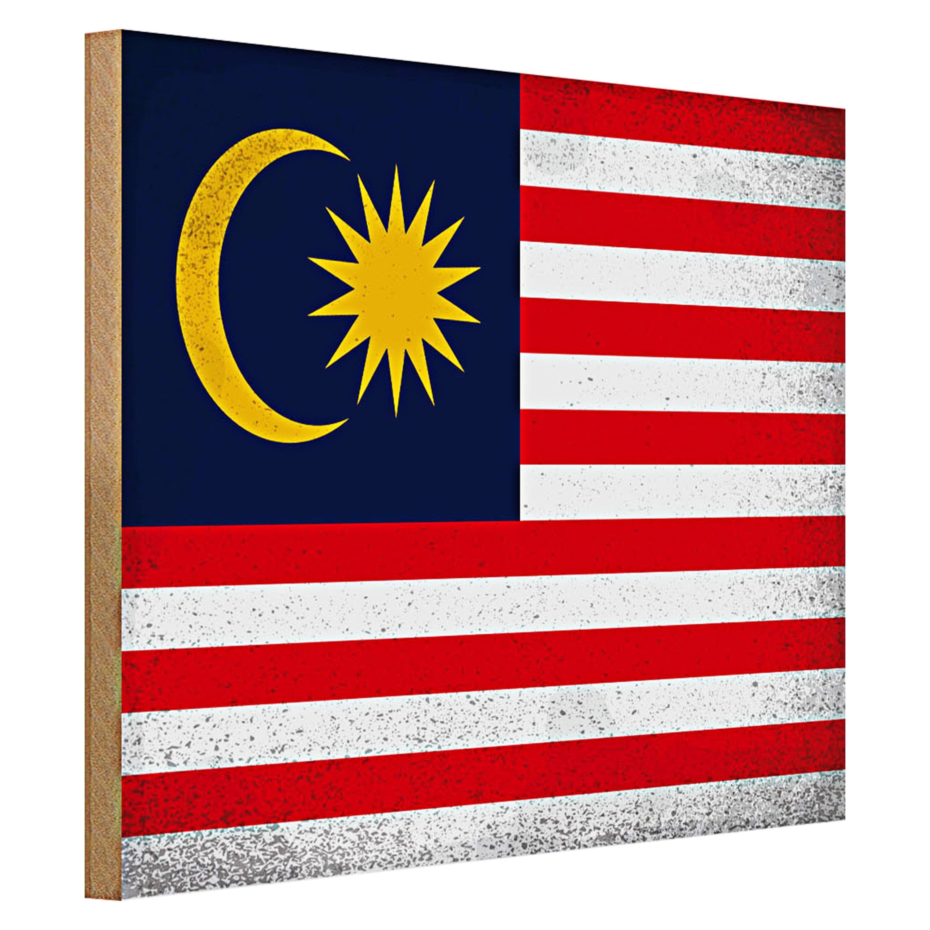 Roomando Holzbild Flagge Malaysia 40x30cm Flag Malaysia Vintage