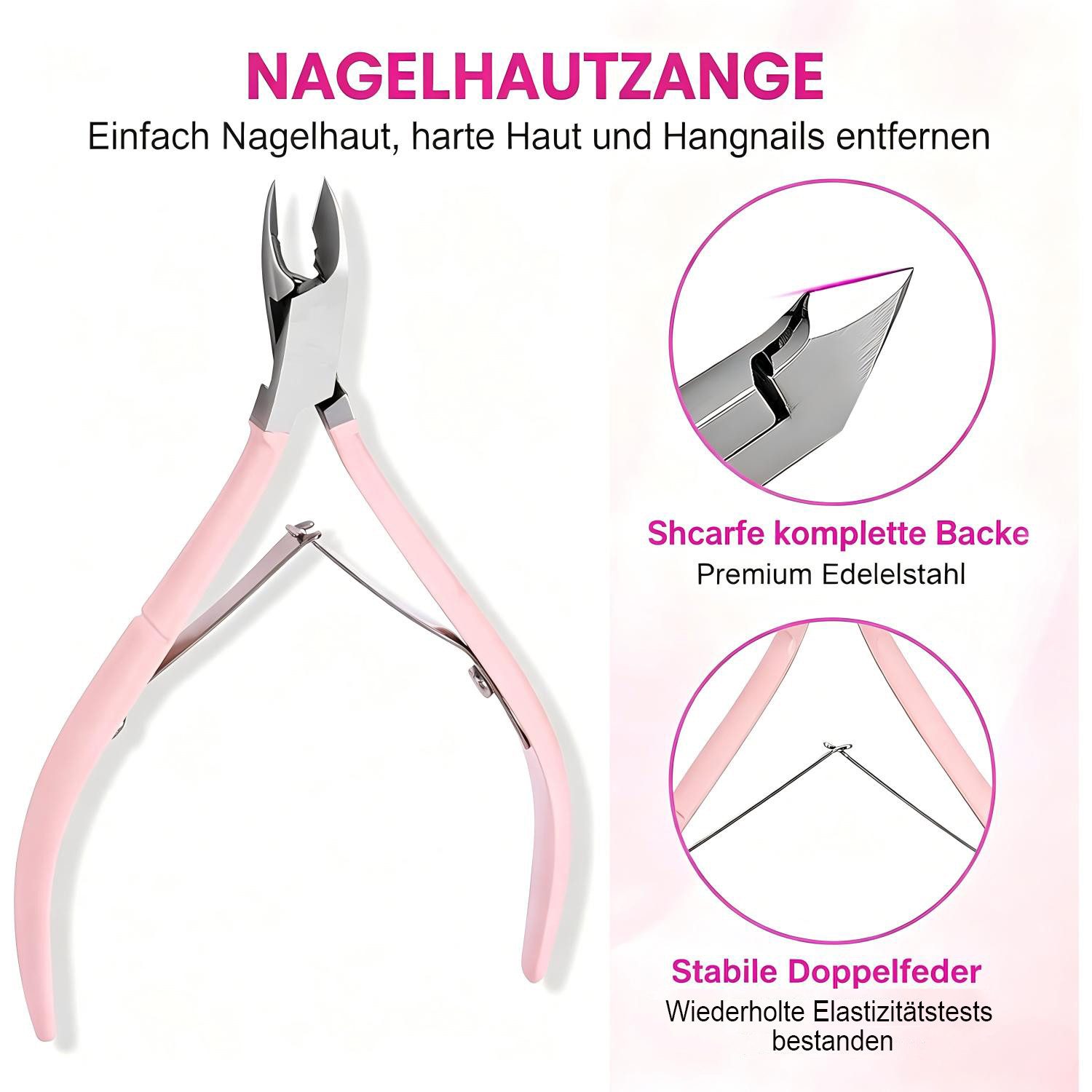 TUWENA Nagelhautzange 3 Stück Nagelhautzange & Nagelhautentferner Set für Saubere Nägel