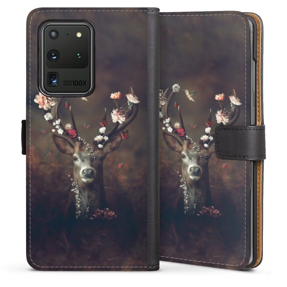 DeinDesign Handyhülle Rehe Rentier Blumen Fauna Flora Deer, Samsung Galaxy S20 Ultra 5G Hülle Handy Flip Case Wallet Cover