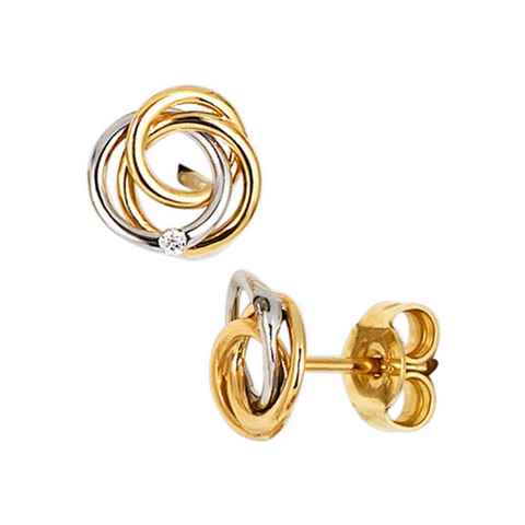 JOBO Paar Ohrstecker, Knoten 585 Gold bicolor mit 2 Diamanten