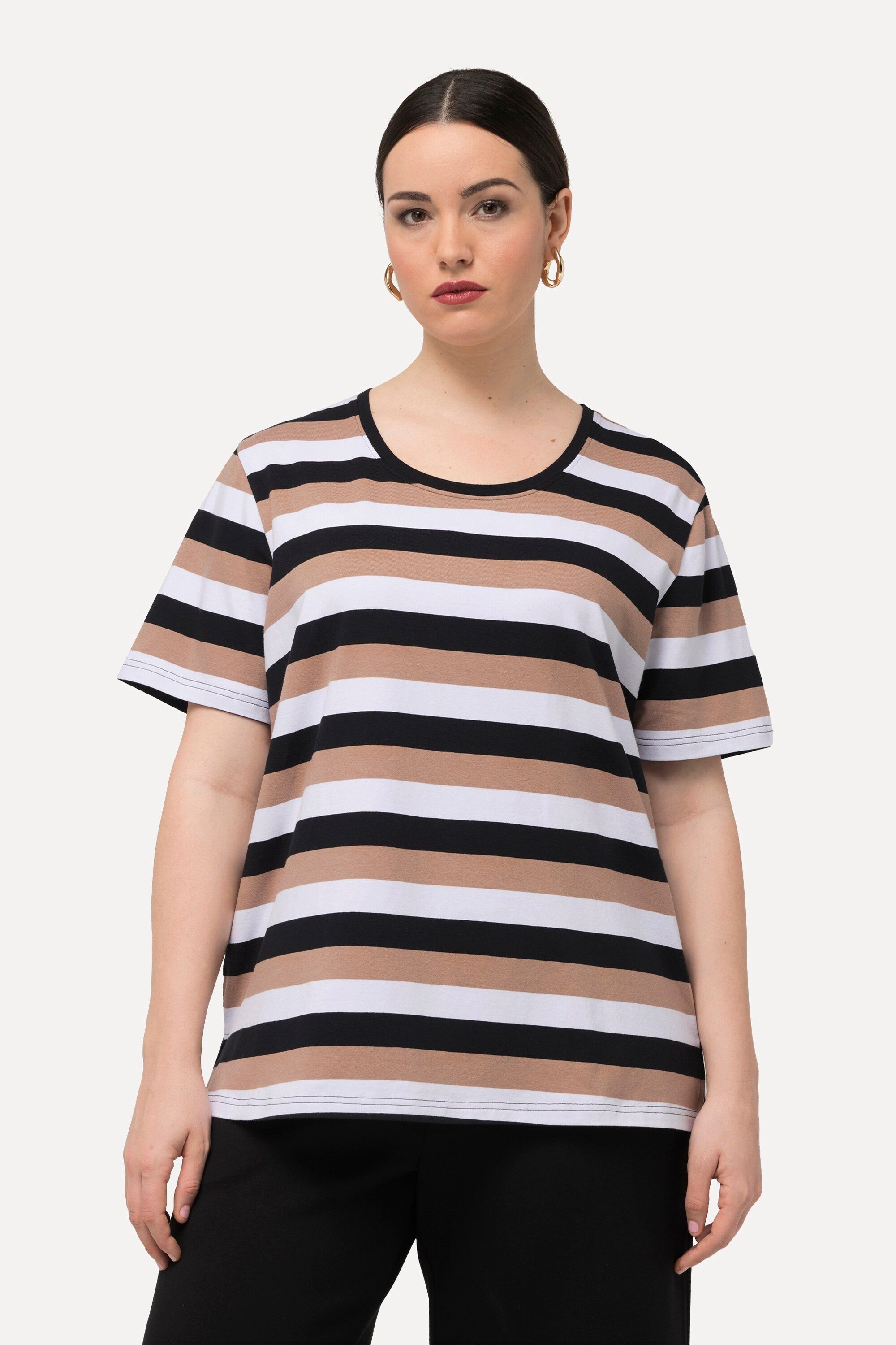 Ulla Popken T-Shirt T-Shirt Ringel Rundhalsausschnitt günstig online kaufen