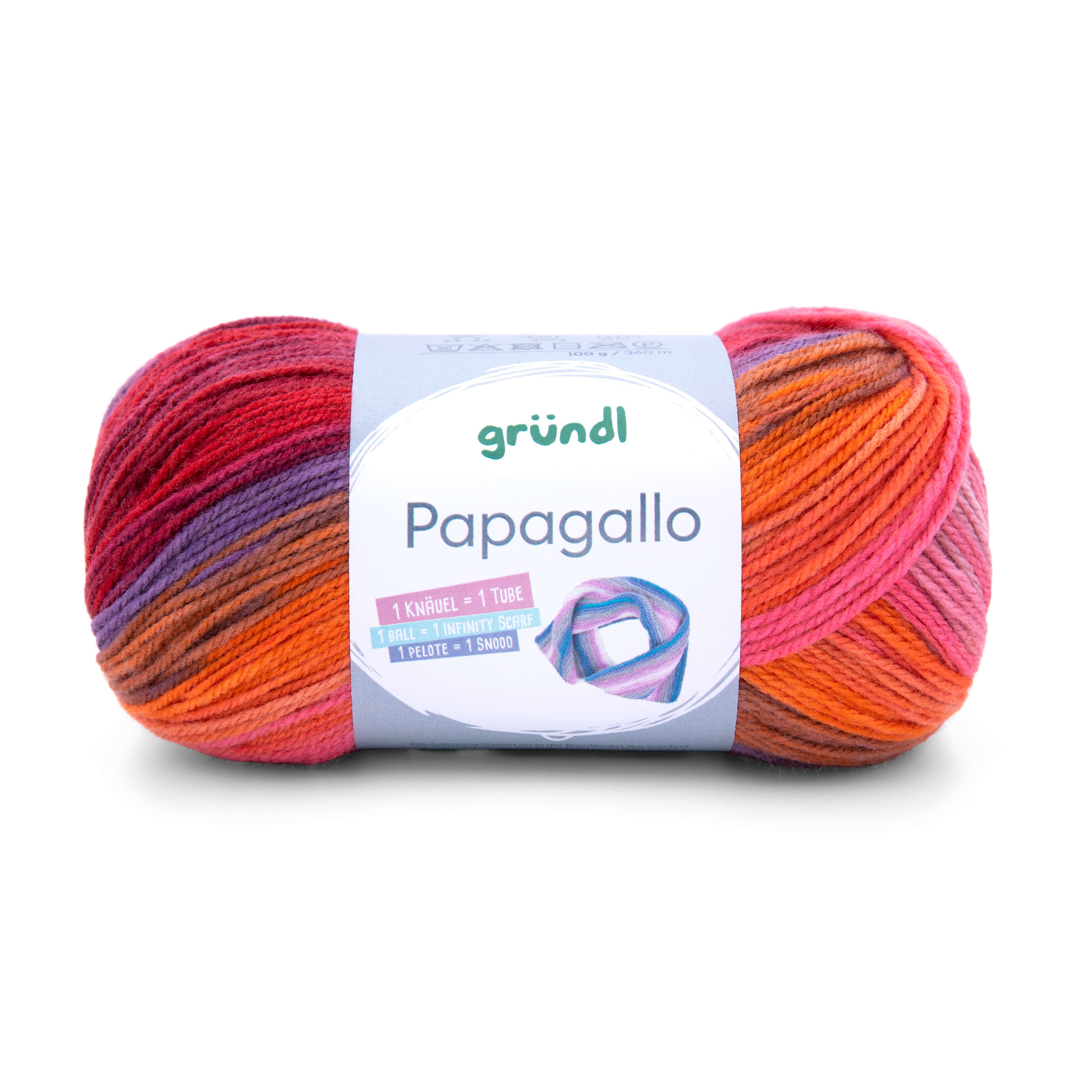 Gründl Wolle Papagallo Farbverlaufswolle mi Anleitung Häkelwolle, 360,00 m (Wolle zum stricken oder häkeln, Farbverlaufsgarn, Strickwolle, Strickgarn, Handstrickgarn), 100% Polyacryl, ohne Schurwolle, auch für Wolle-Allergiker geeignet